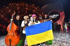 ‘This victory is for every Ukrainian’: Kalush Orchestra accept Eurovision winner’s trophy 