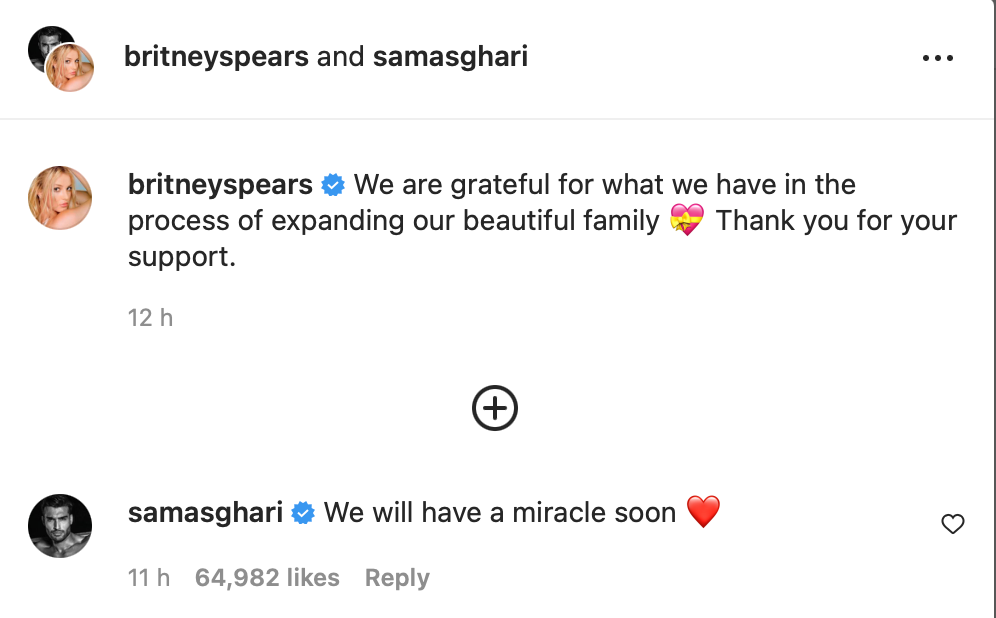 Britney Spears and Sam Asghari shared their sad news on Instagram