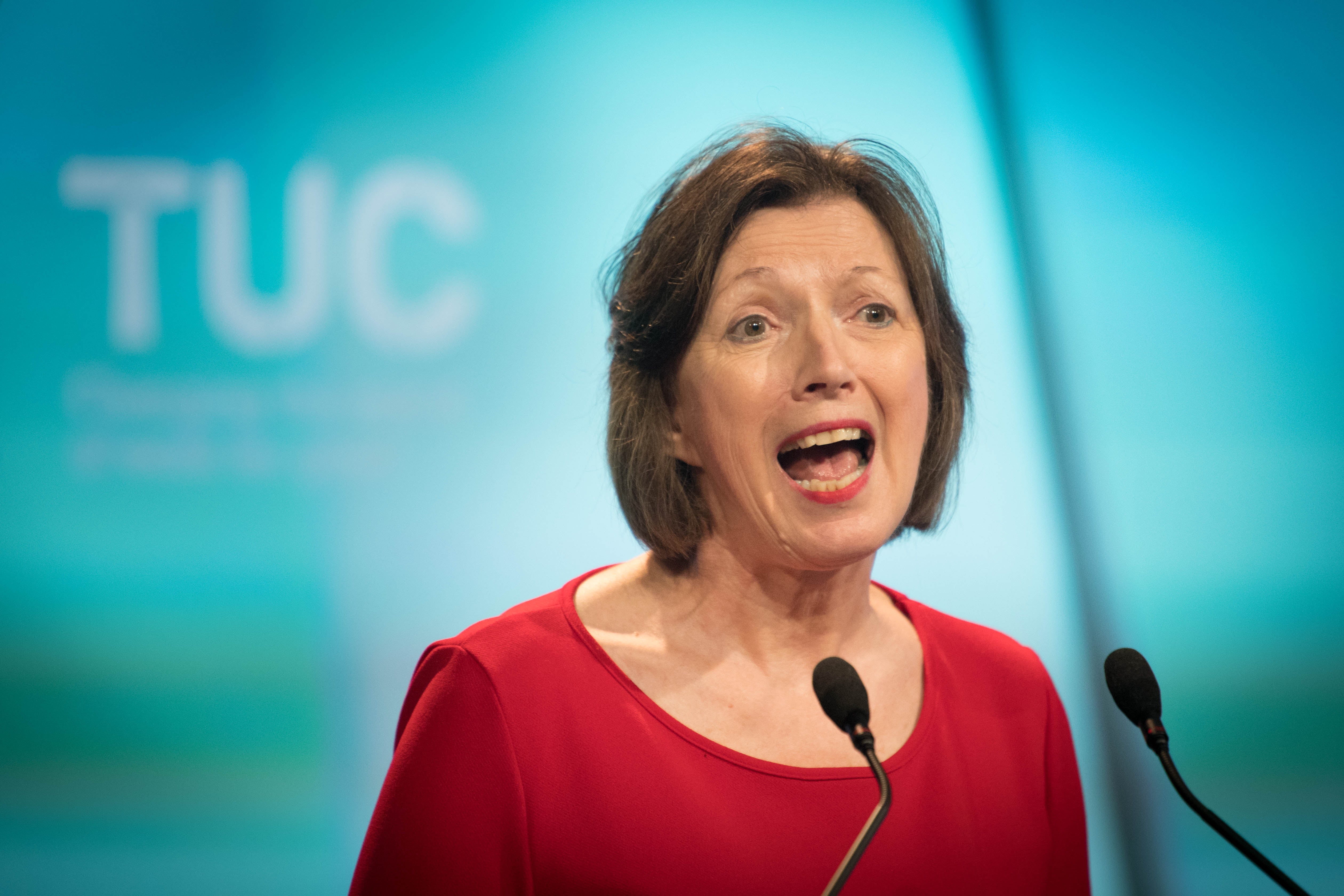 Frances O’Grady said plans to cut civil service jobs will signal a return to austerity (Stefan Rousseau/PA)