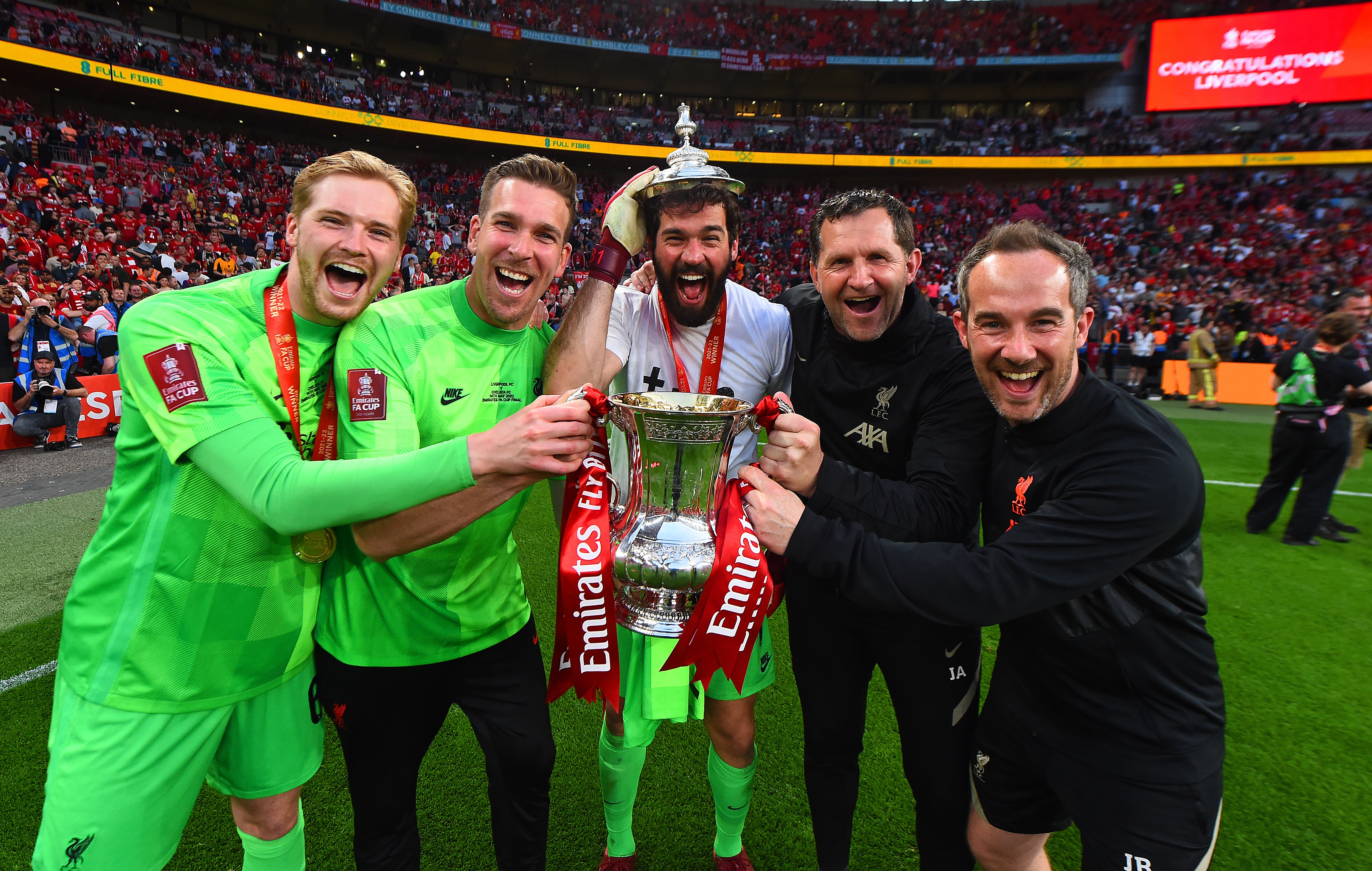 Caoimhin Kelleher, Adrian, Alisson Becker, John Achterberg and Jack Robinson