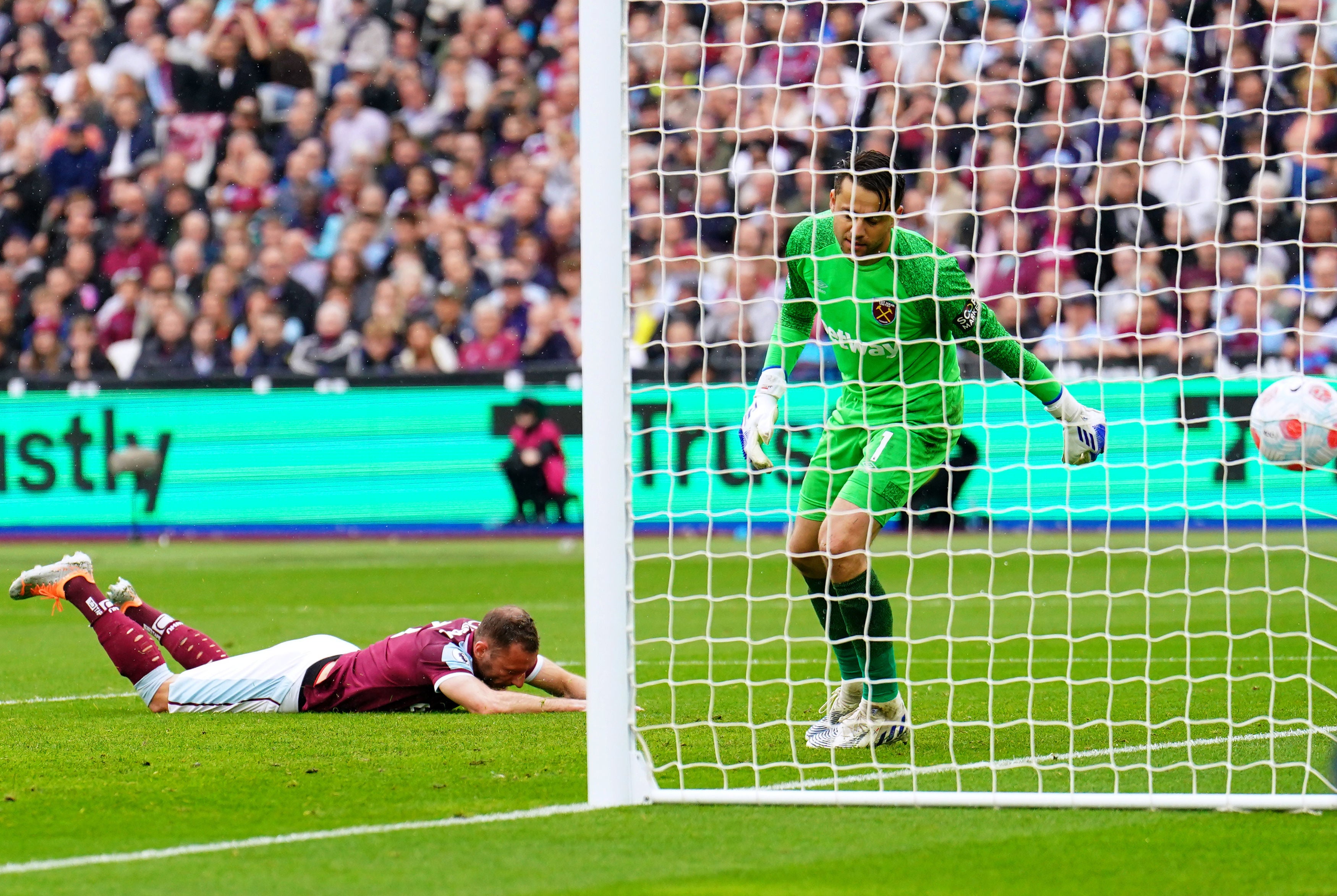 West Ham’s Vladimir Coufal heads into his own net