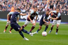 Man City keep title within grasp despite late Riyad Mahrez penalty miss at West Ham