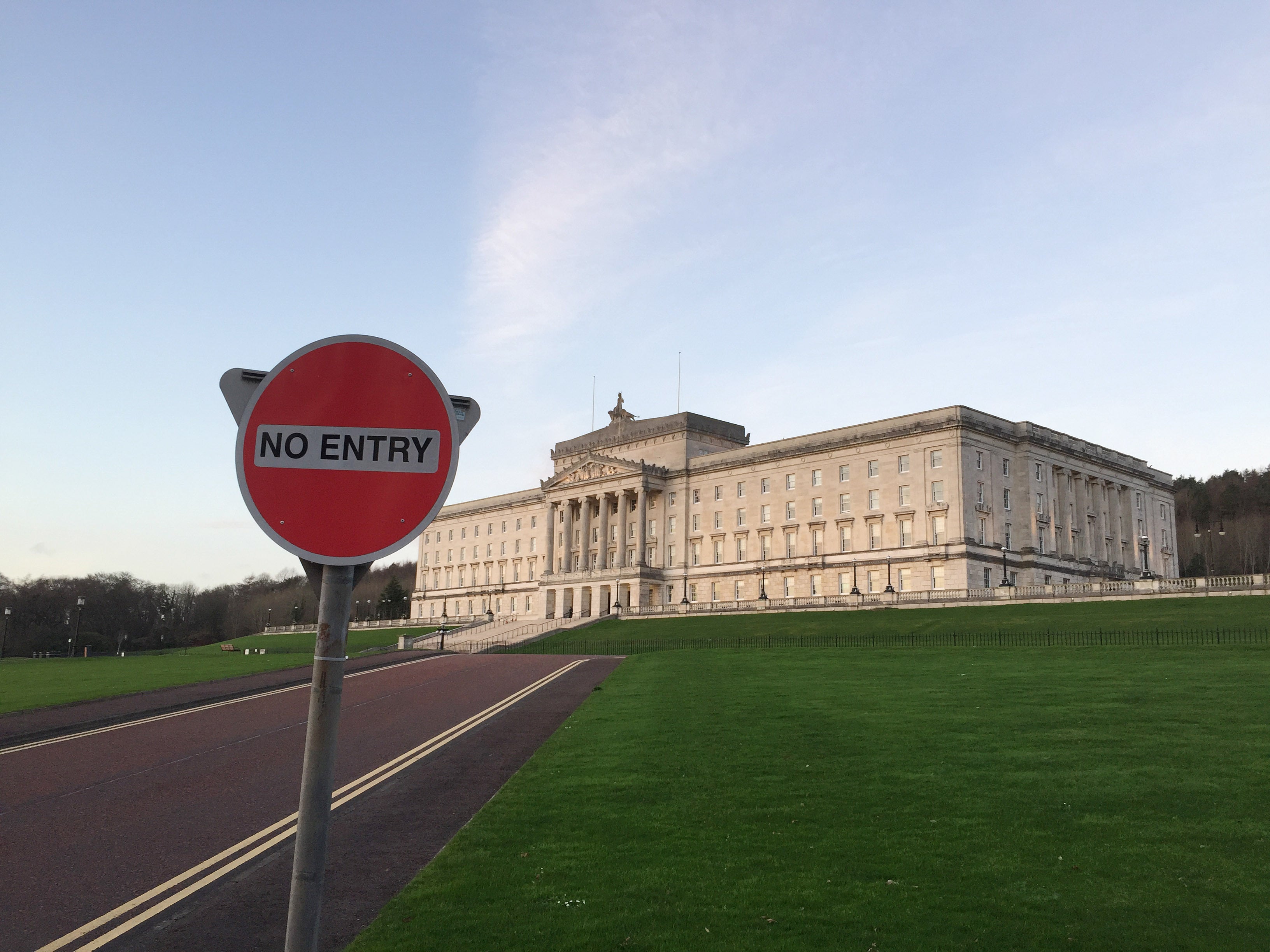 A No Entry sign outside Parliament Buildings at Stormont in Belfast (David Young/PA)