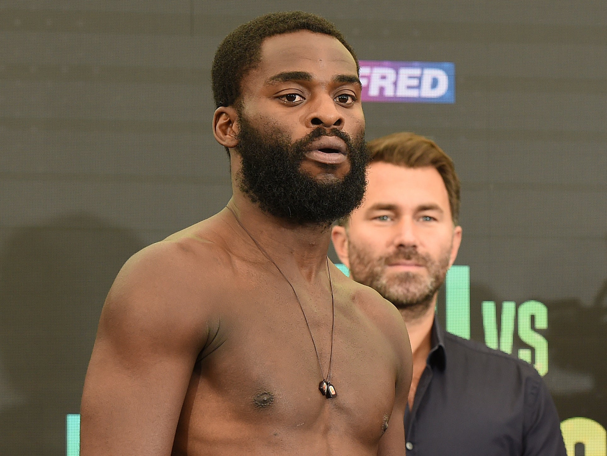 Joshua Buatsi (front) and promoter Eddie Hearn