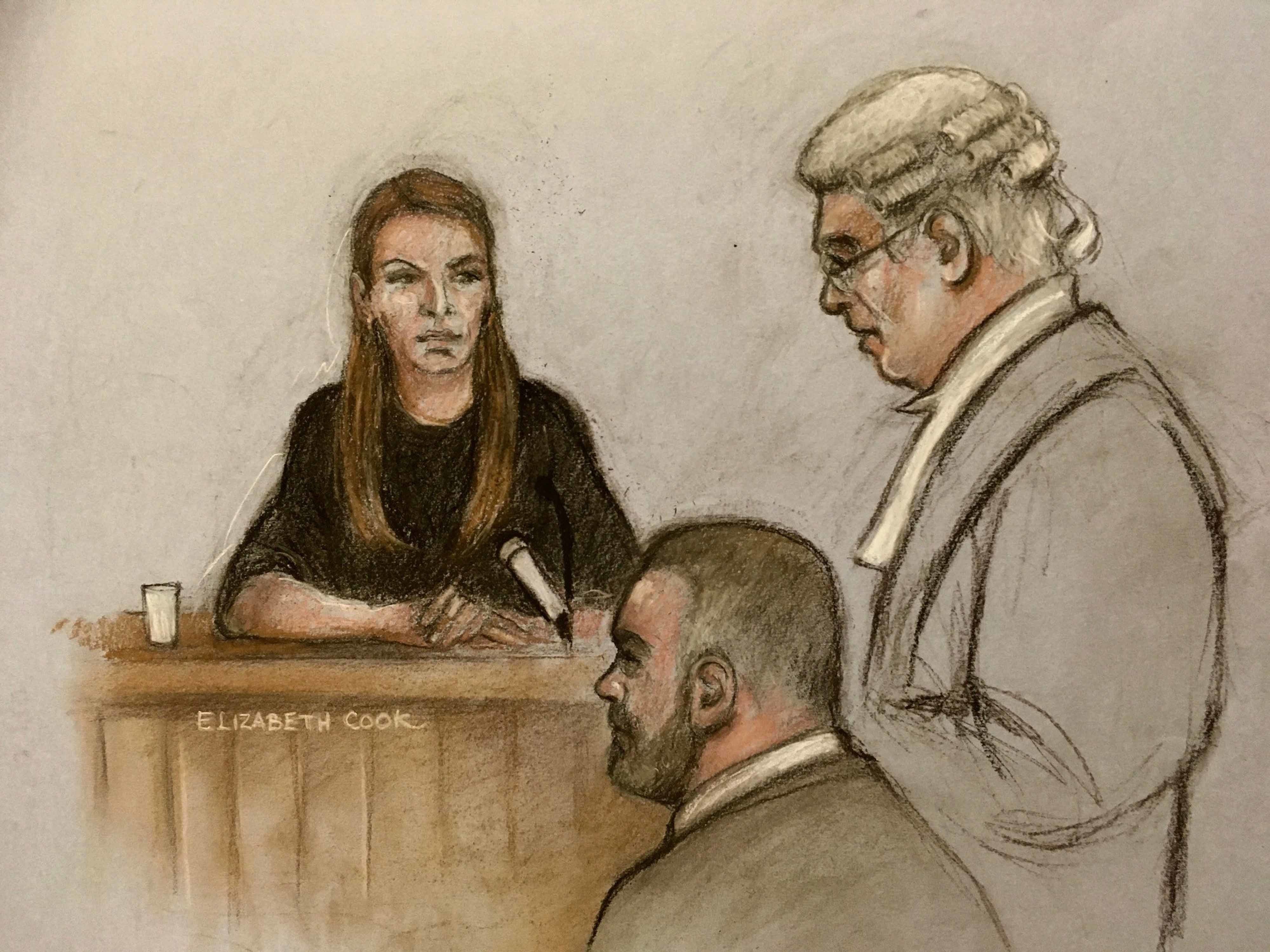 A court sketch of Colleen Rooney giving evidence