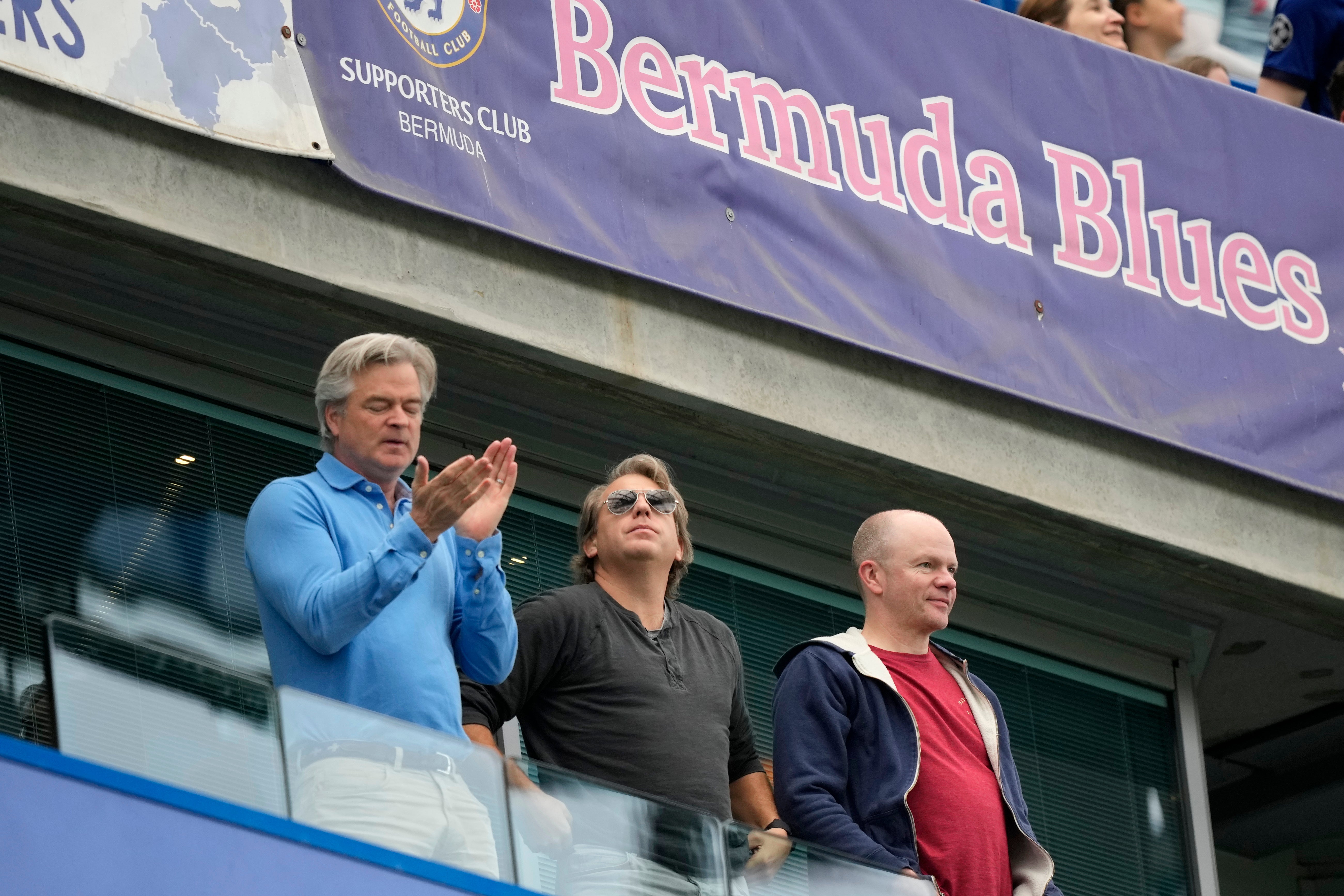 Boehly (centre) has been seen at several Chelsea games in recent weeks