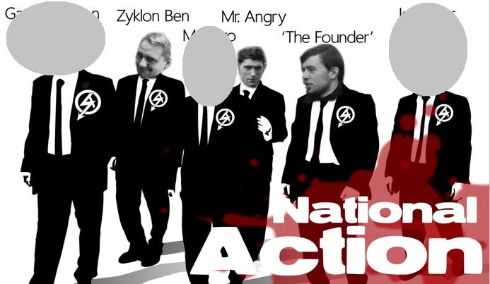 A graphic made by National Action members before the group’s 2016 ban, showing Alex Davies labelled as ‘the Founder’ and Ben Raymond under the nickname ‘Zyklon Ben’