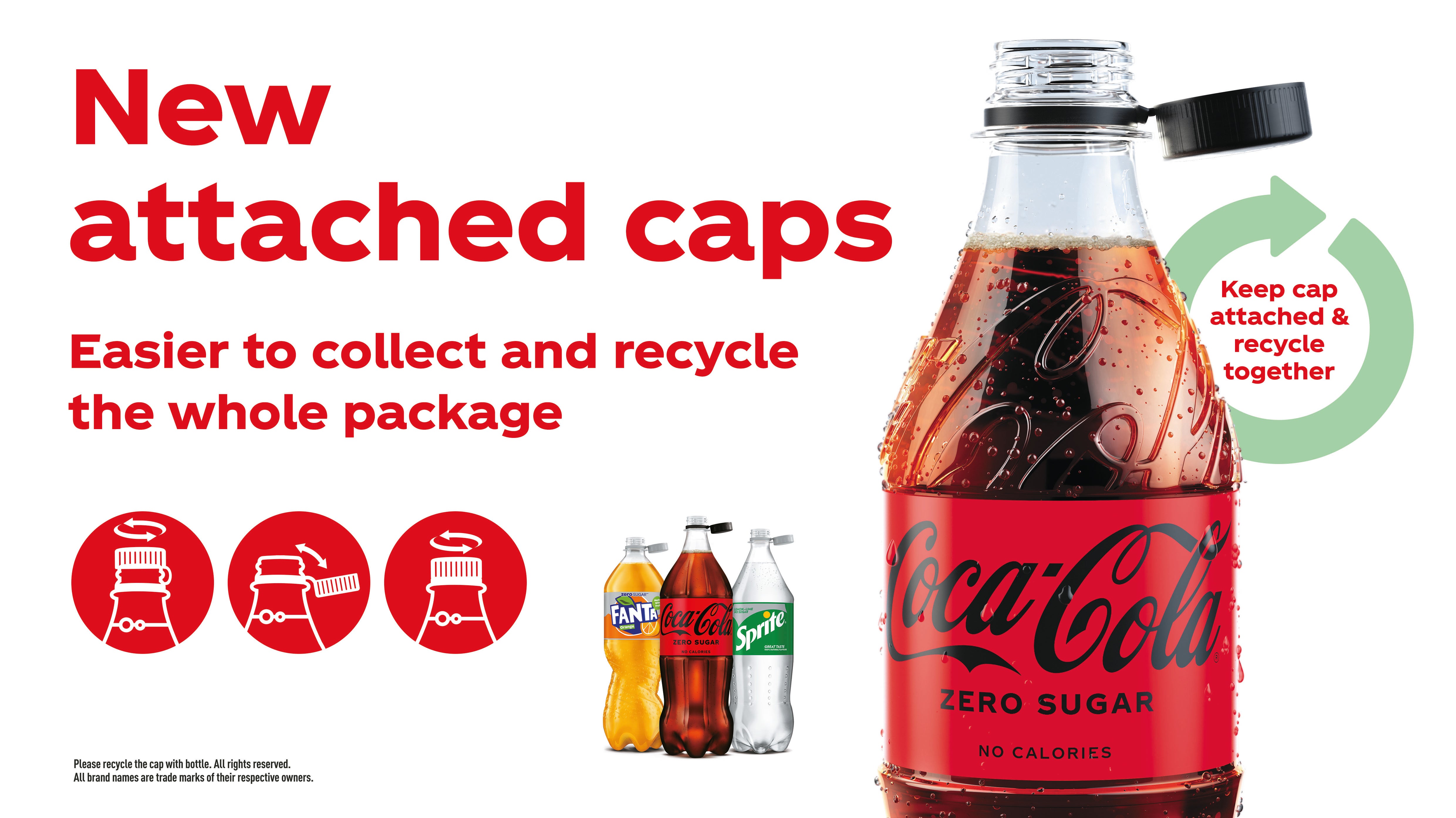 Coca-Cola is moving to attached caps across its entire drinks range in an effort to boost recycling and prevent litter (Coca-Cola/PA)