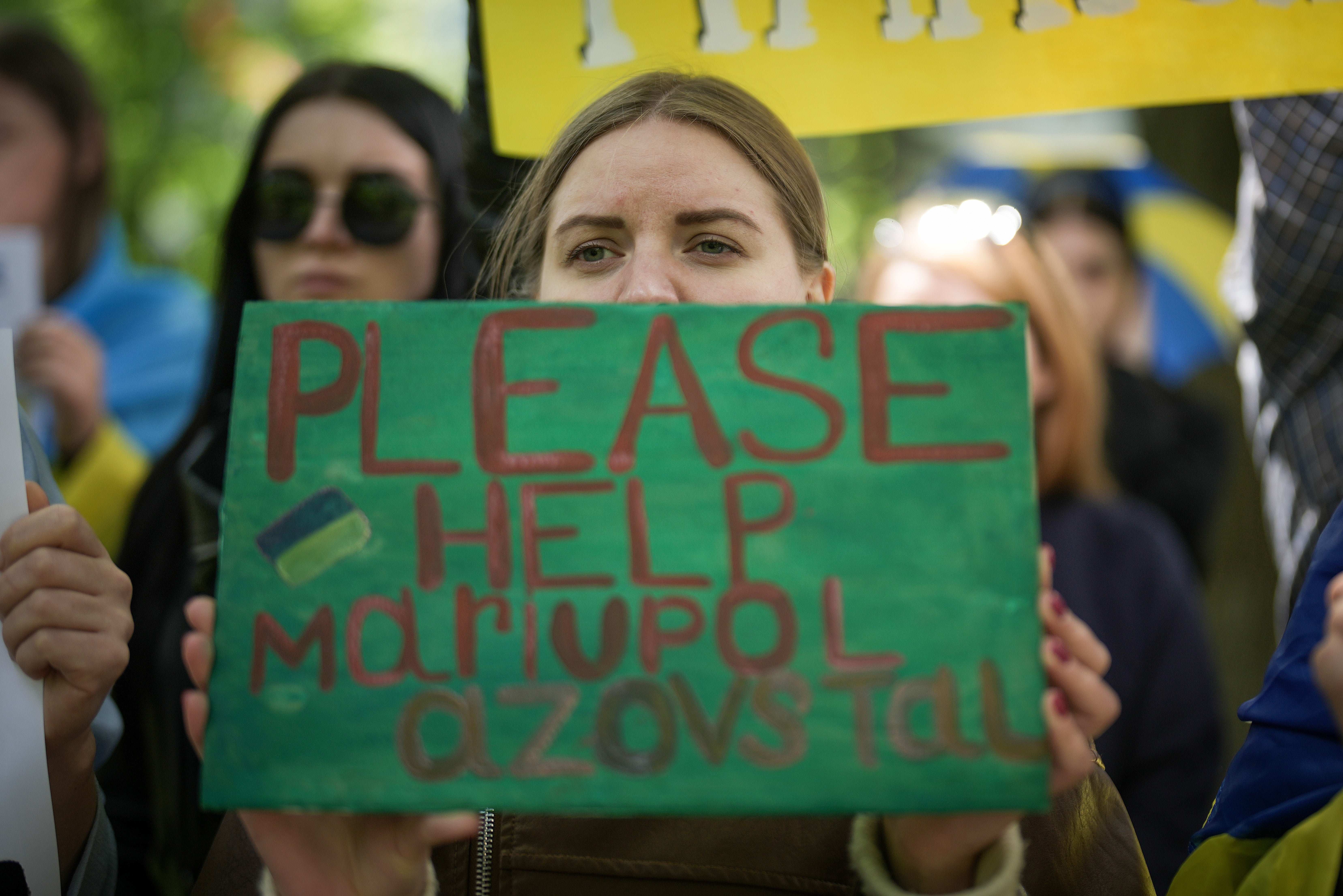 Protesters attend a rally in front of the Chinese embassy on May 17, 2022 in Kyiv, Ukraine