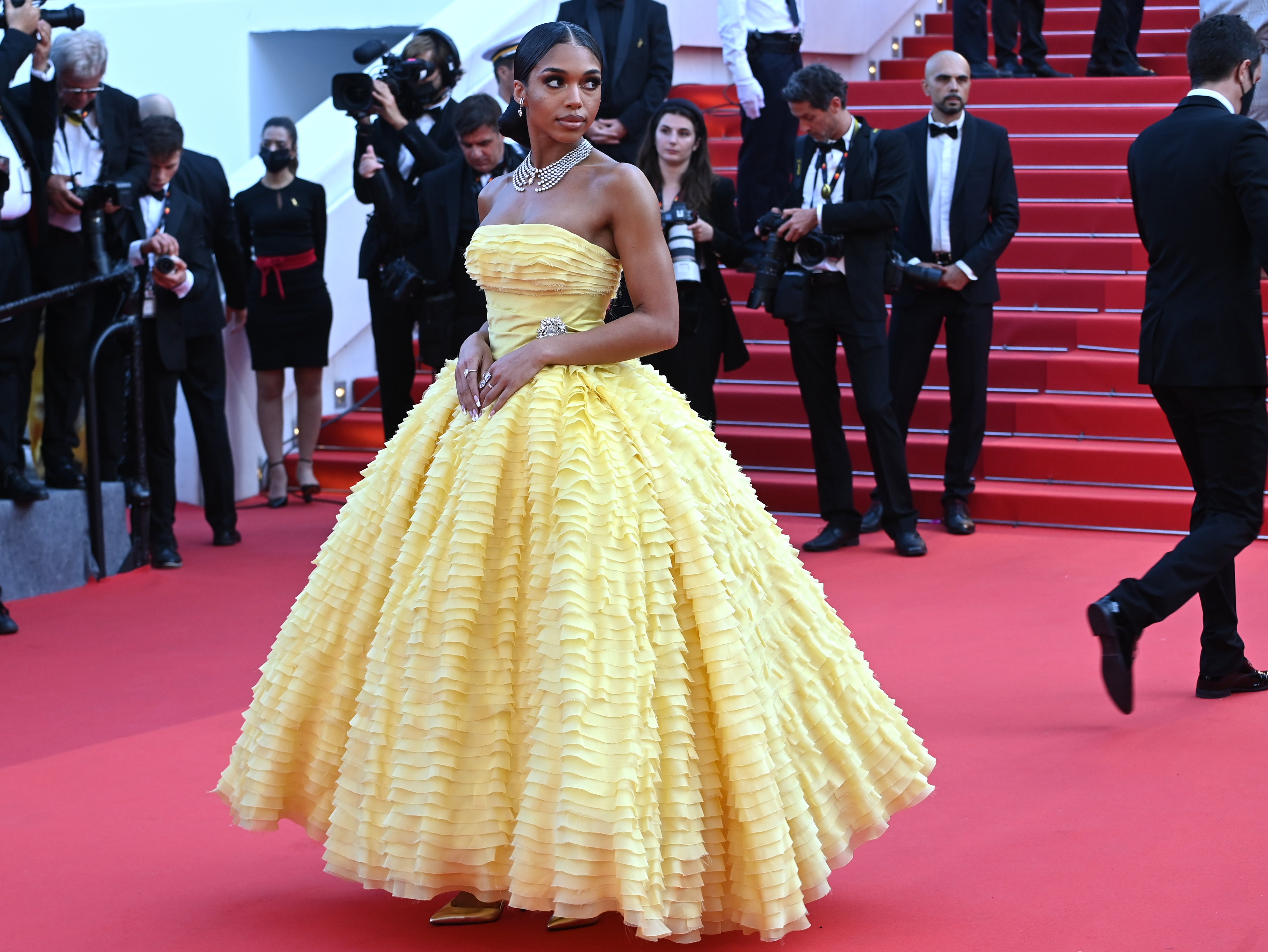 Lori Harvey attends the screening of "Final Cut (Coupez!)" and opening ceremony red carpet for the 75th annual Cannes film festival at Palais des Festivals