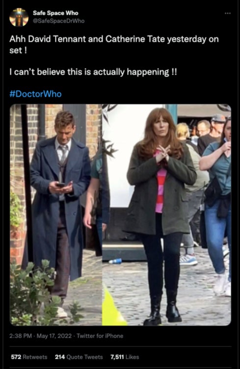 David Tennant and Catherine Tate on set of Doctor Who to film for the show’s 60th anniversary celebrations