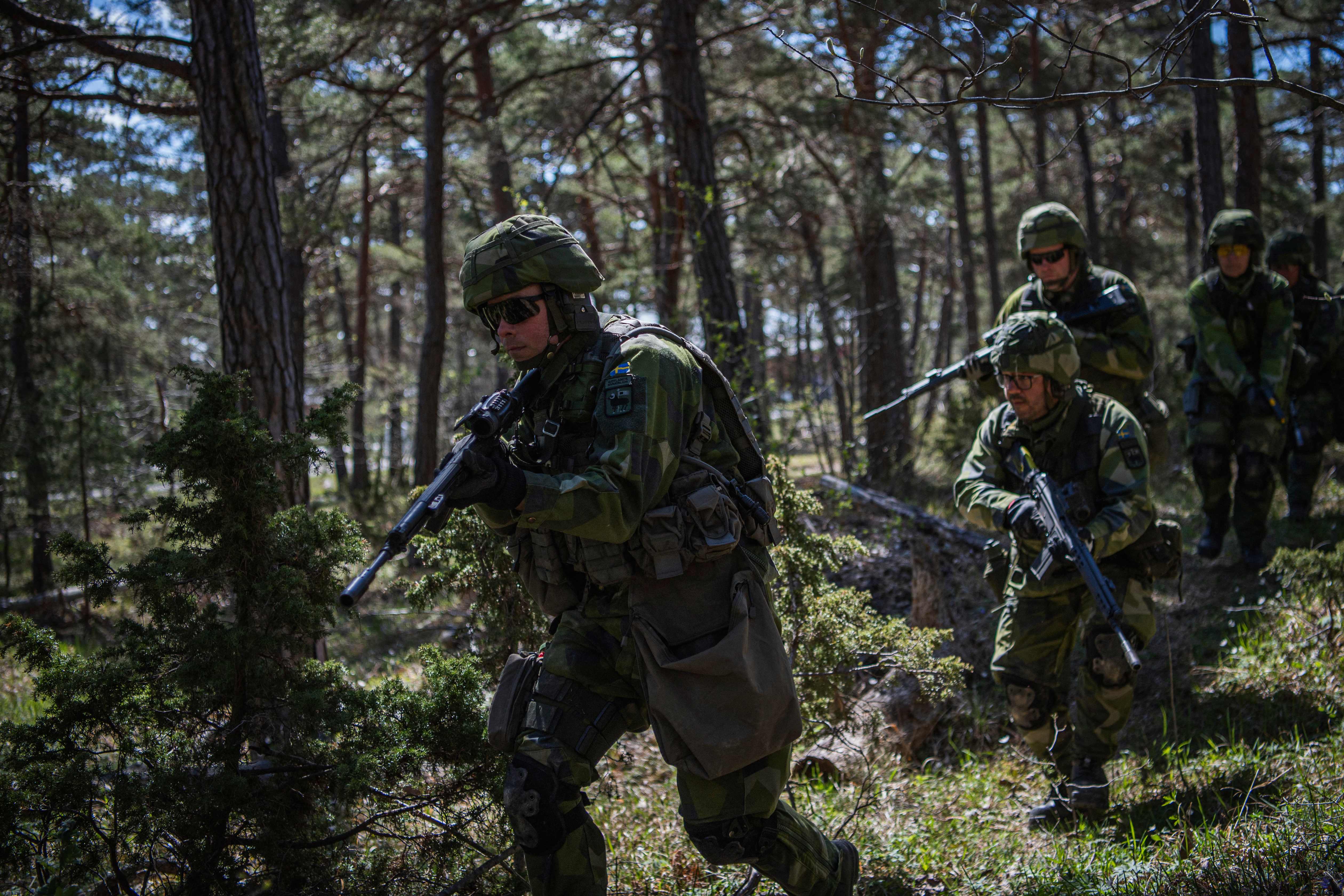 A military field exercise near Visby on the Swedish island of Gotland