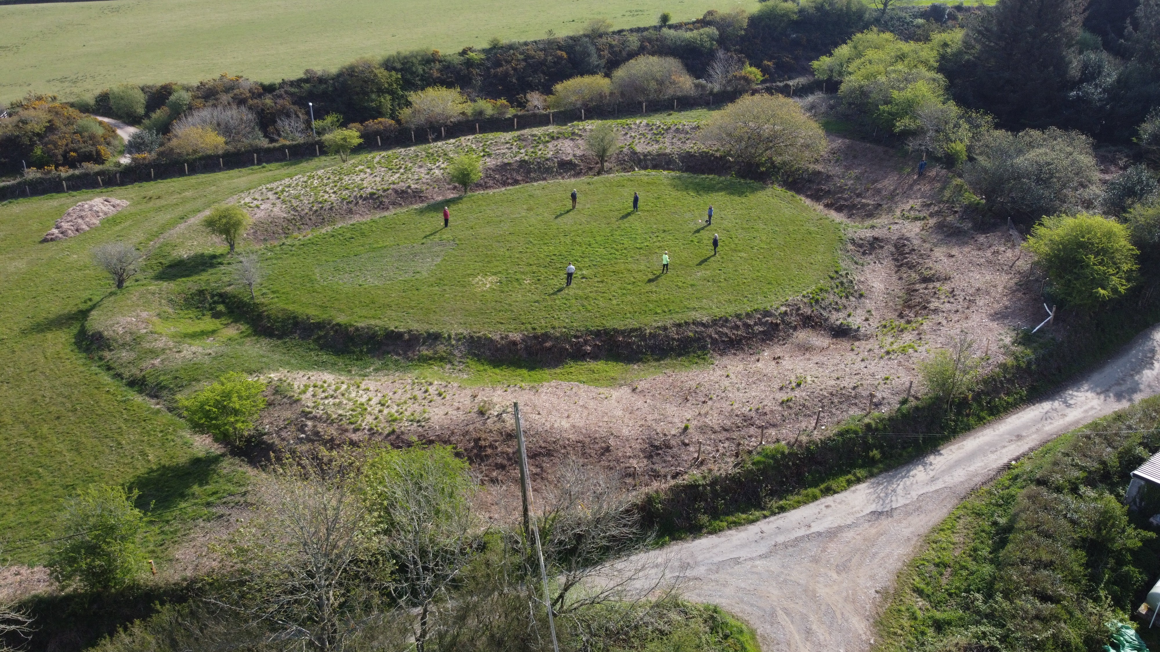 Volunteers mark out the perimeter of a newly discovered stone circle in Cornwall (Historic England/CAU/PA)