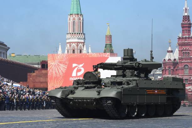 Terminator tank support fighting vehicle is displayed during the Victory Day military parade in Russia in 2020