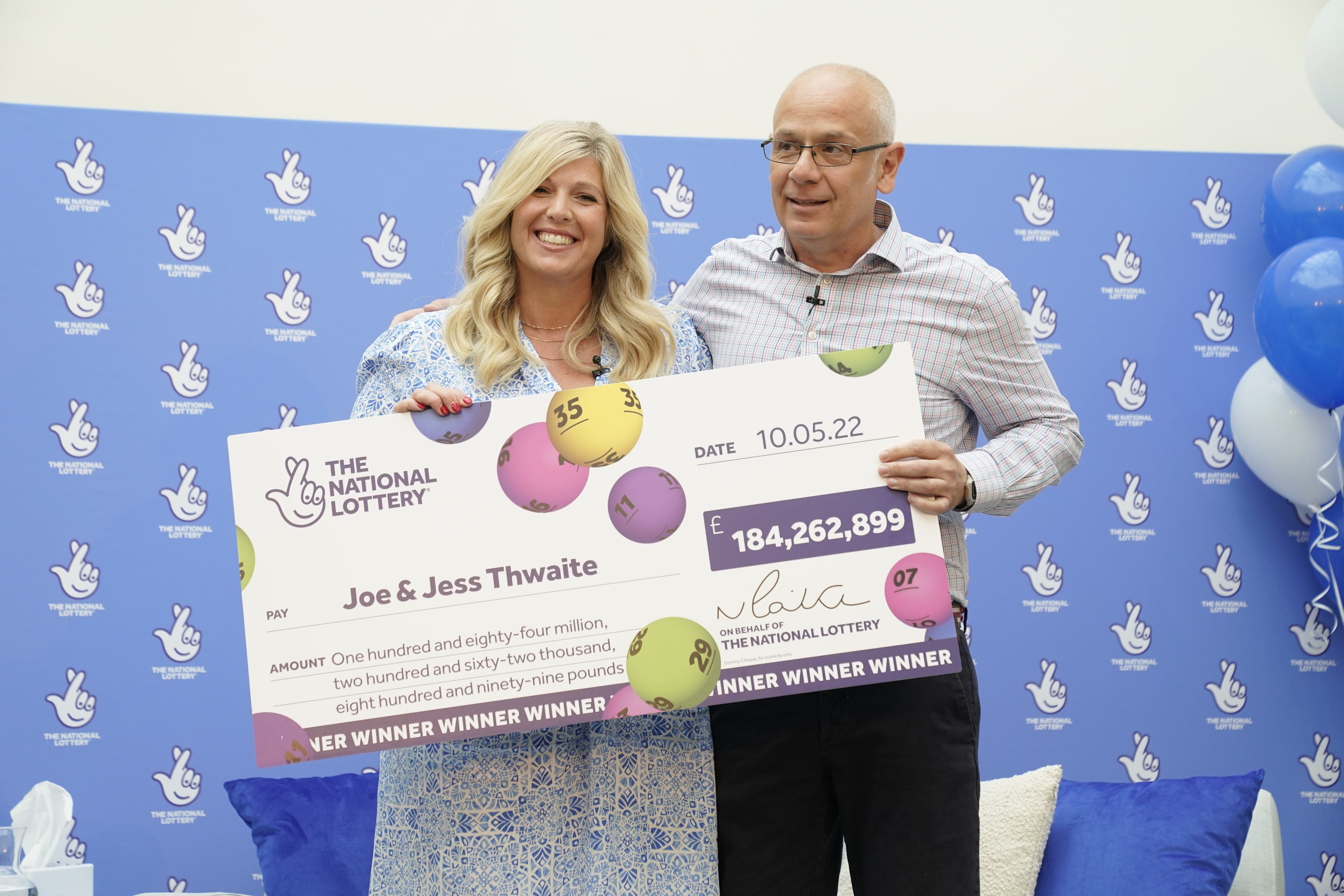 Joe and Jess Thwaite celebrate their record-breaking EuroMillions win