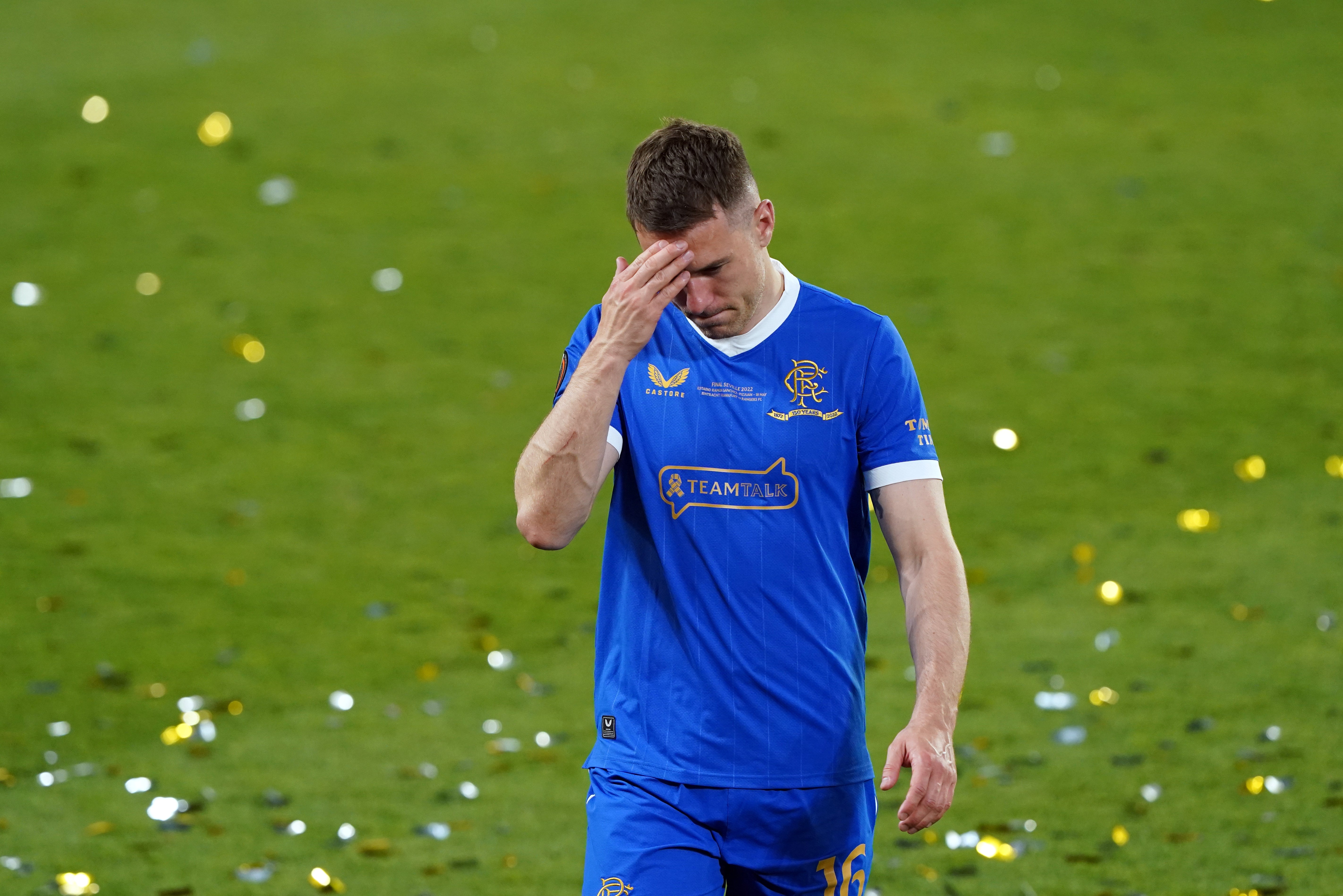 Rangers’ Aaron Ramsey looks dejected following his penalty miss (Andrew Milligan/PA)