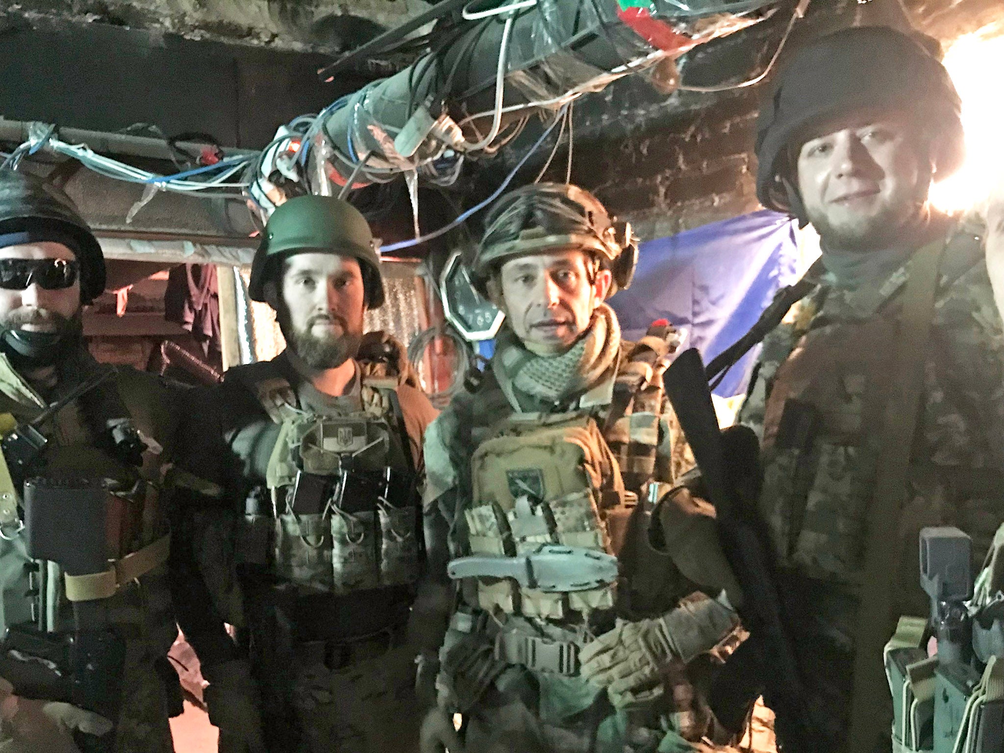 Ukrainian troops in their underground base in the village