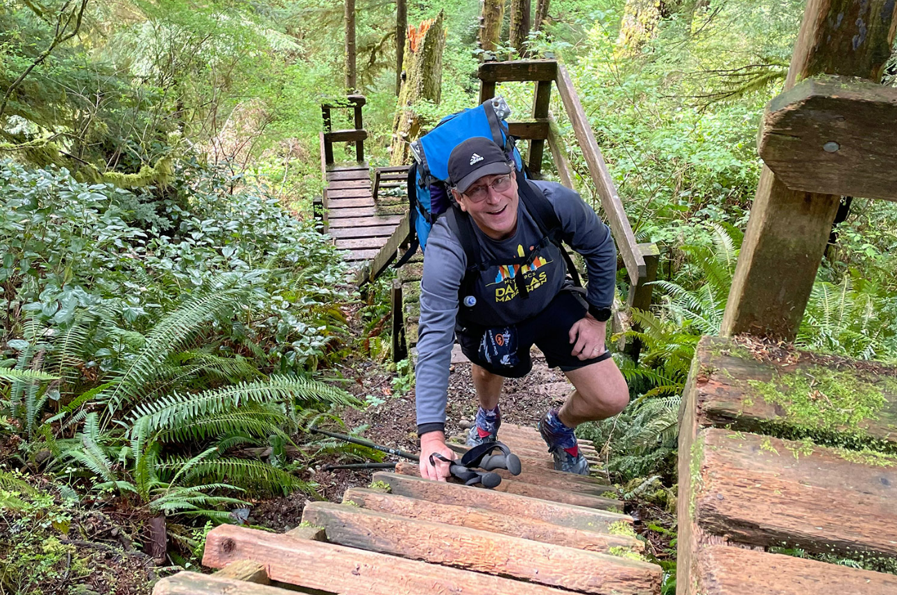 Ed Steinkamp was on a hike with his son Bret in Victoria, Canada when he suffered a freak accident that has since left him without use of one of his eyes.