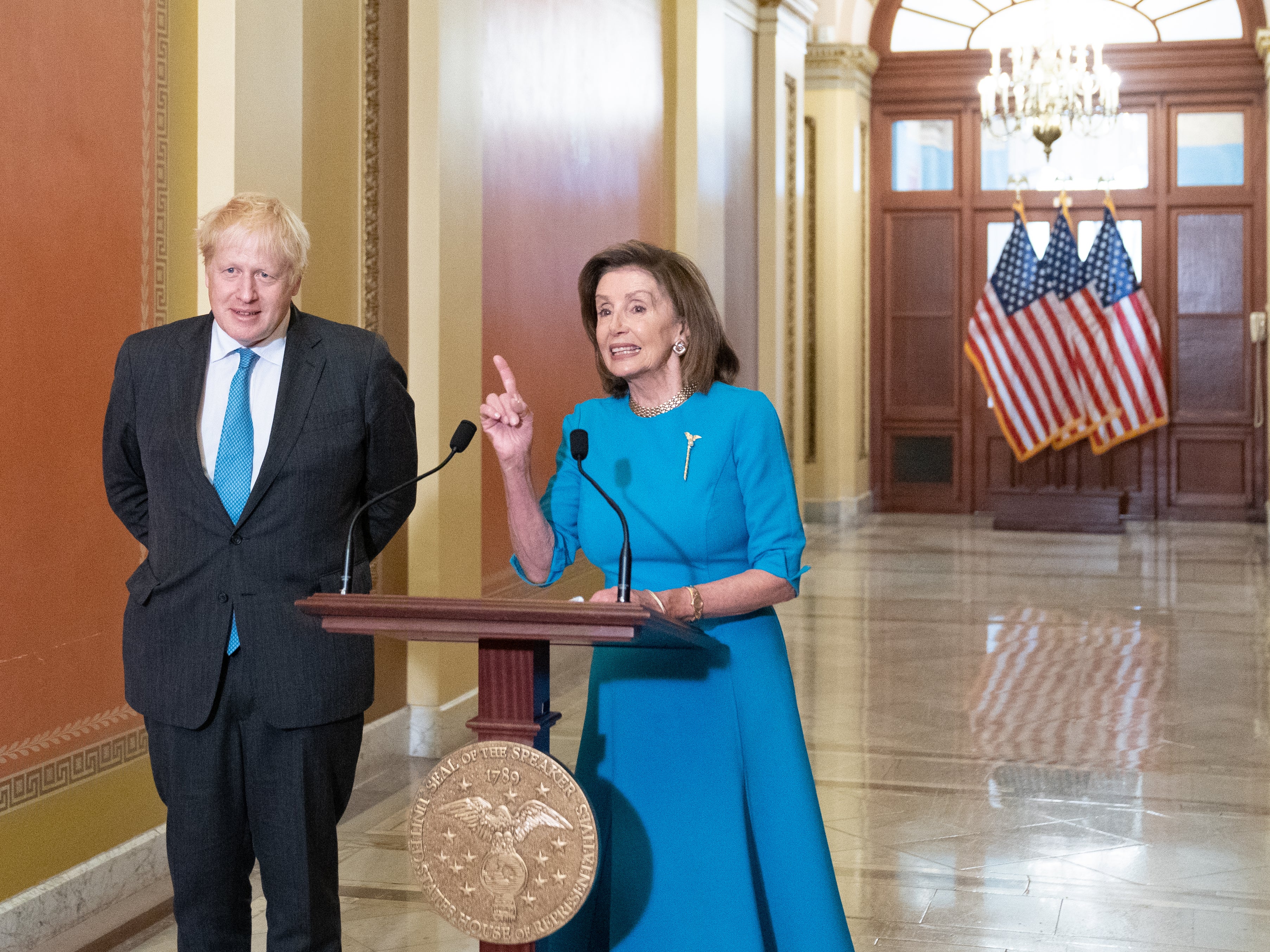 Boris Johnson meets Nancy Pelosi in Washington in September 2021