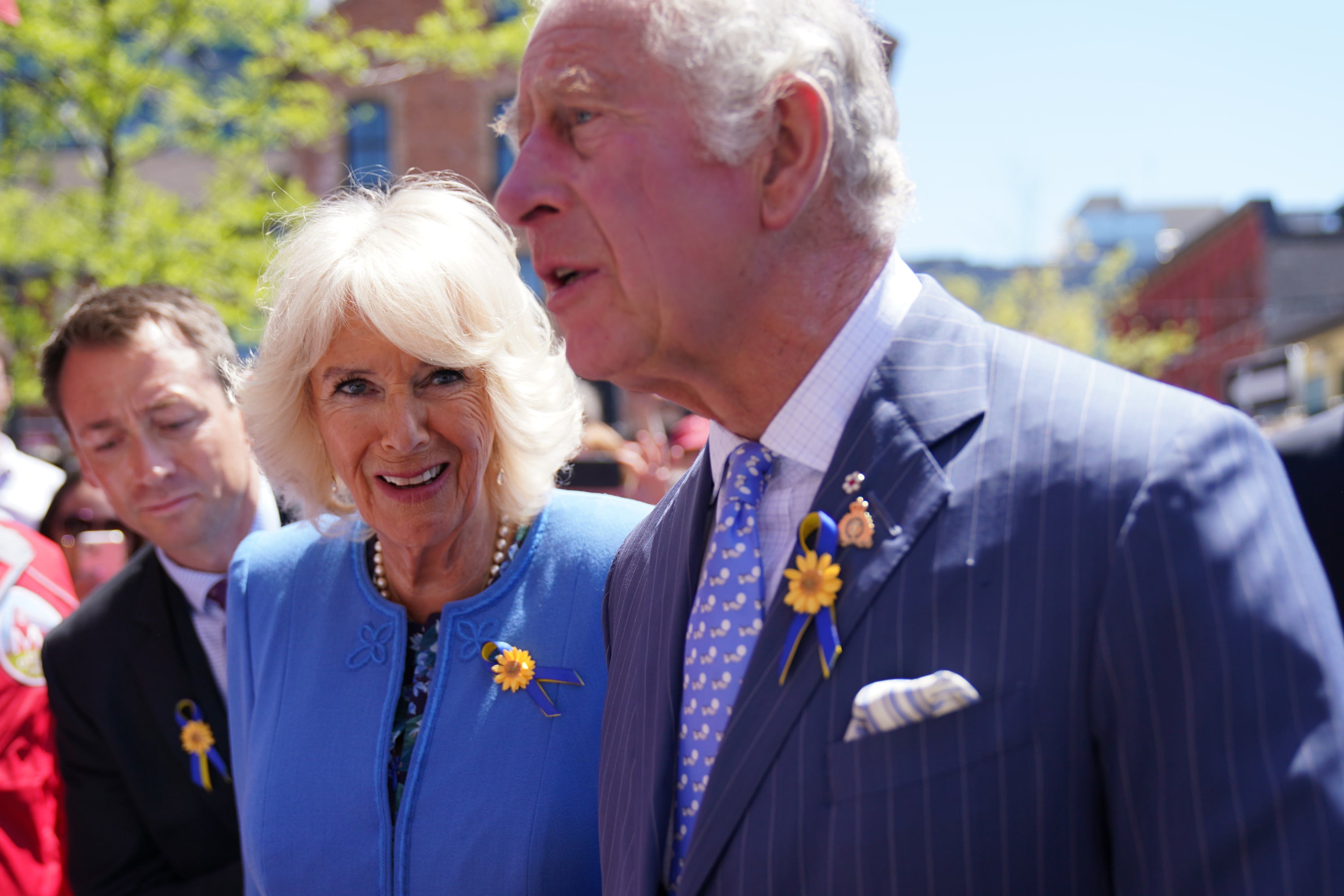 The Duchess of Cornwall laughed when she was presented with a fluffy gift in Yellowknife, Canada, and was told it was a stress ball made of beaver fur (Jacob King/PA)