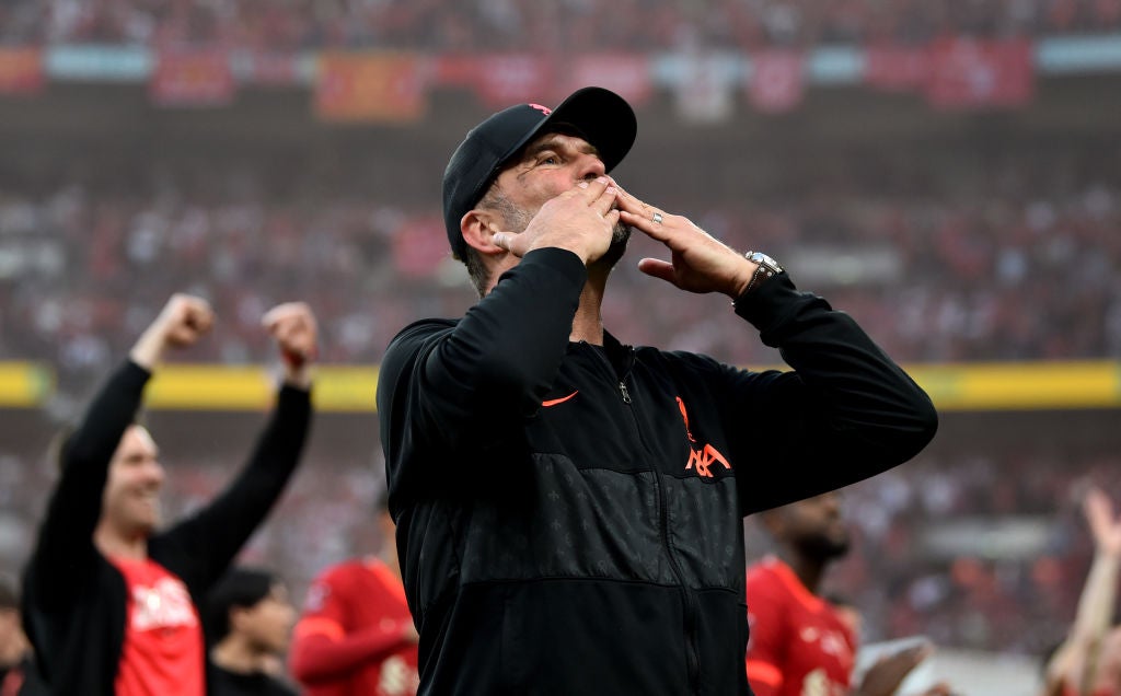 Jurgen Klopp celebrates Liverpool’s FA Cup win earlier this month