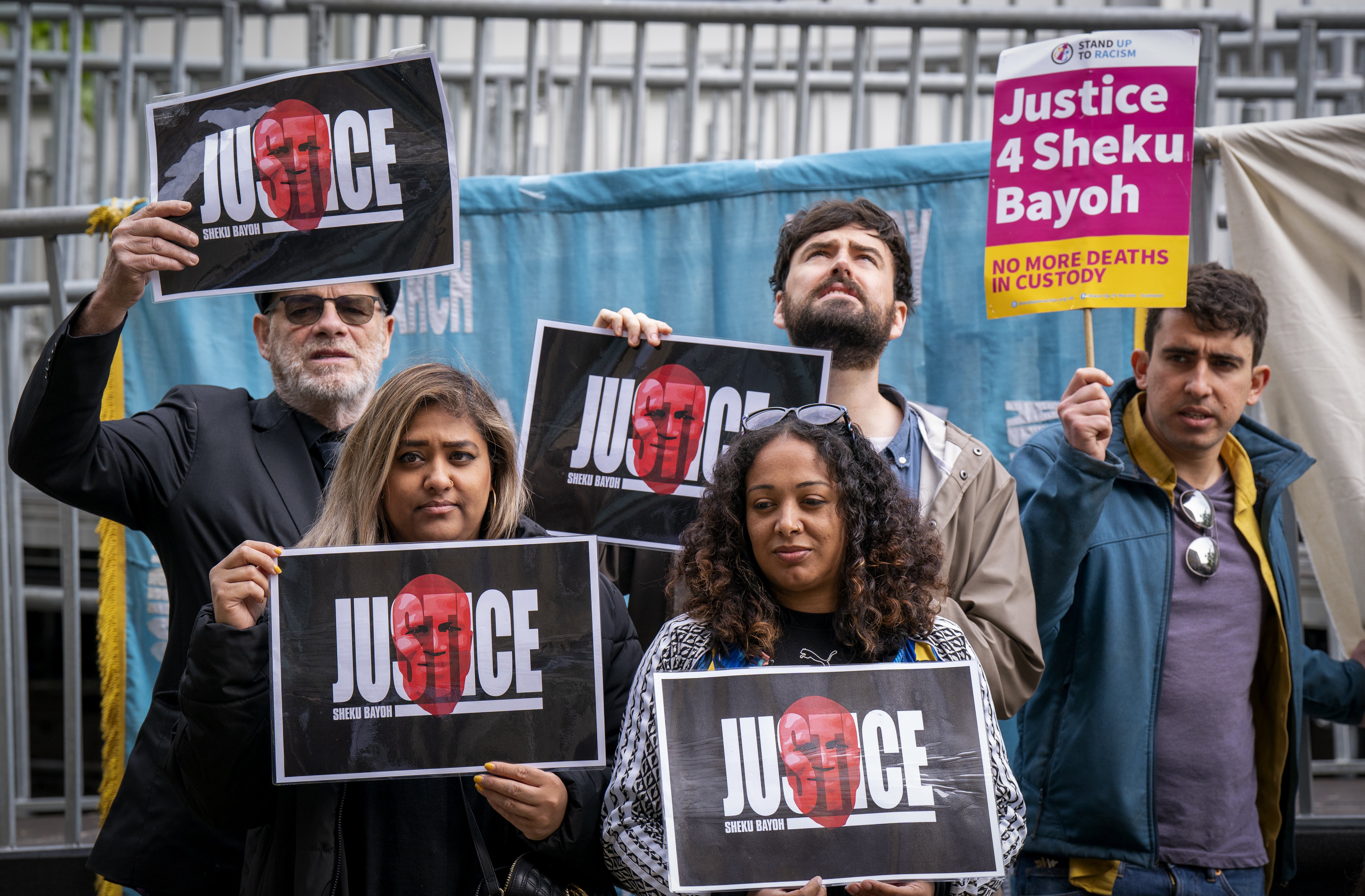 Supporters of the Bayoh family outside Capital House in Edinburgh for the public inquiry into his death (Jane Barlow/PA)