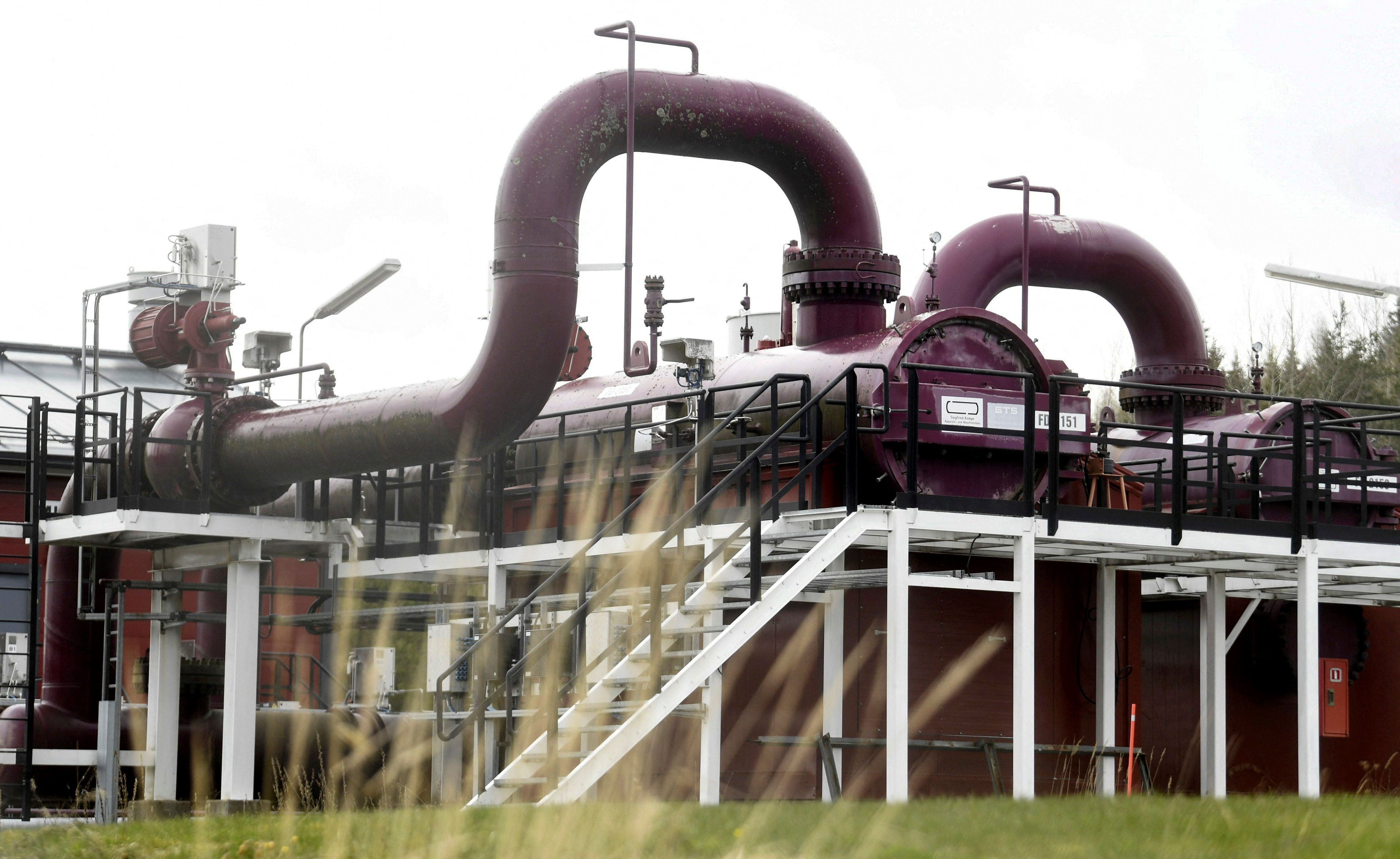 Pipes at the Gasum plant in Raikkola, Finland