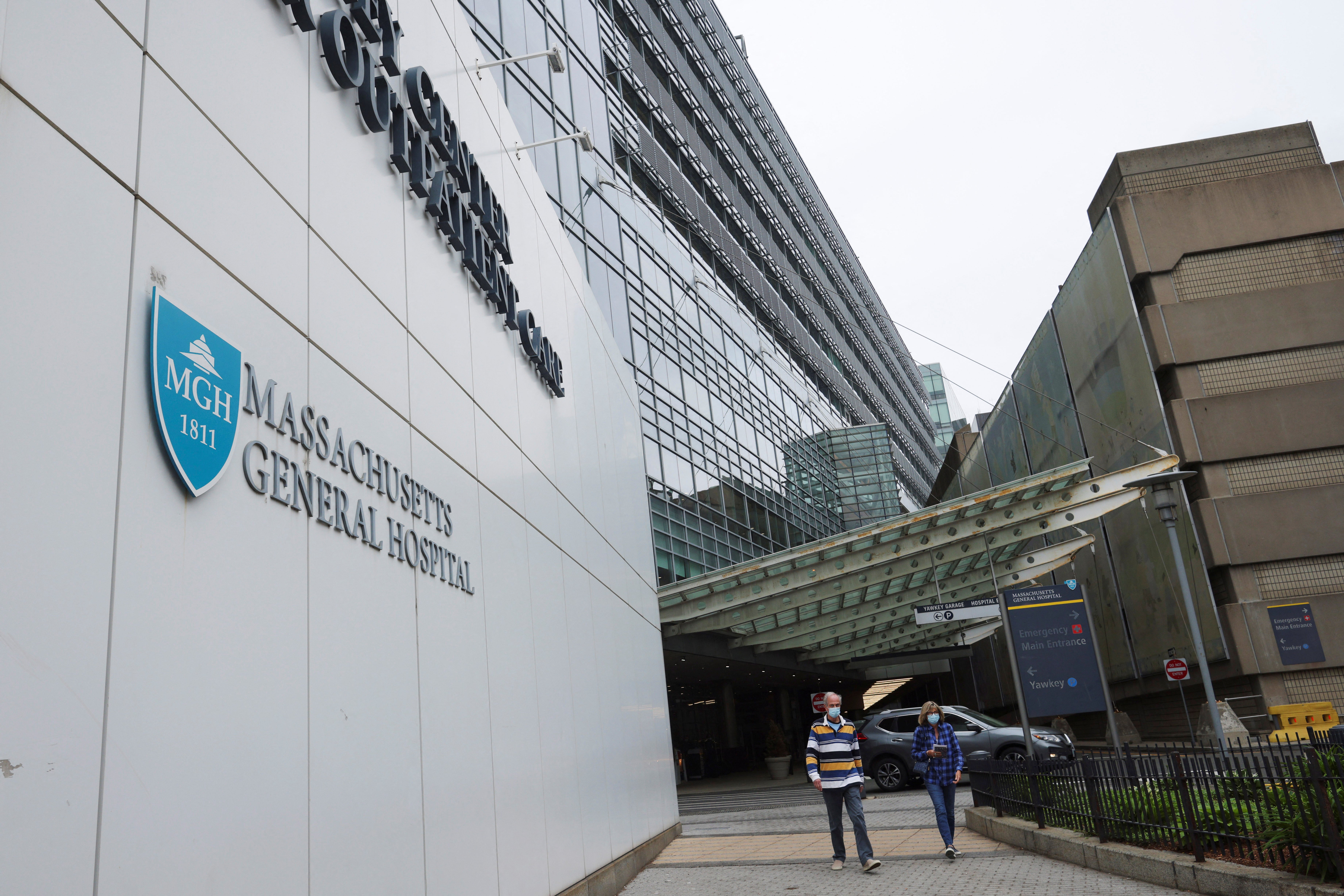 The entrance to Massachusetts General Hospital where the first confirmed US patient is being treated for monkeypox