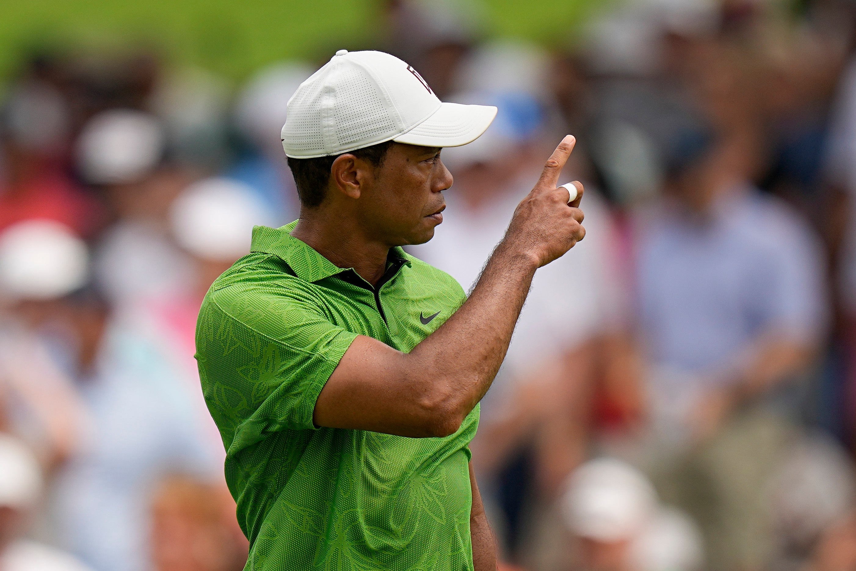 Tiger Woods reacts on the fifth hole during the second round of the US PGA Championship (Eric Gay/AP)