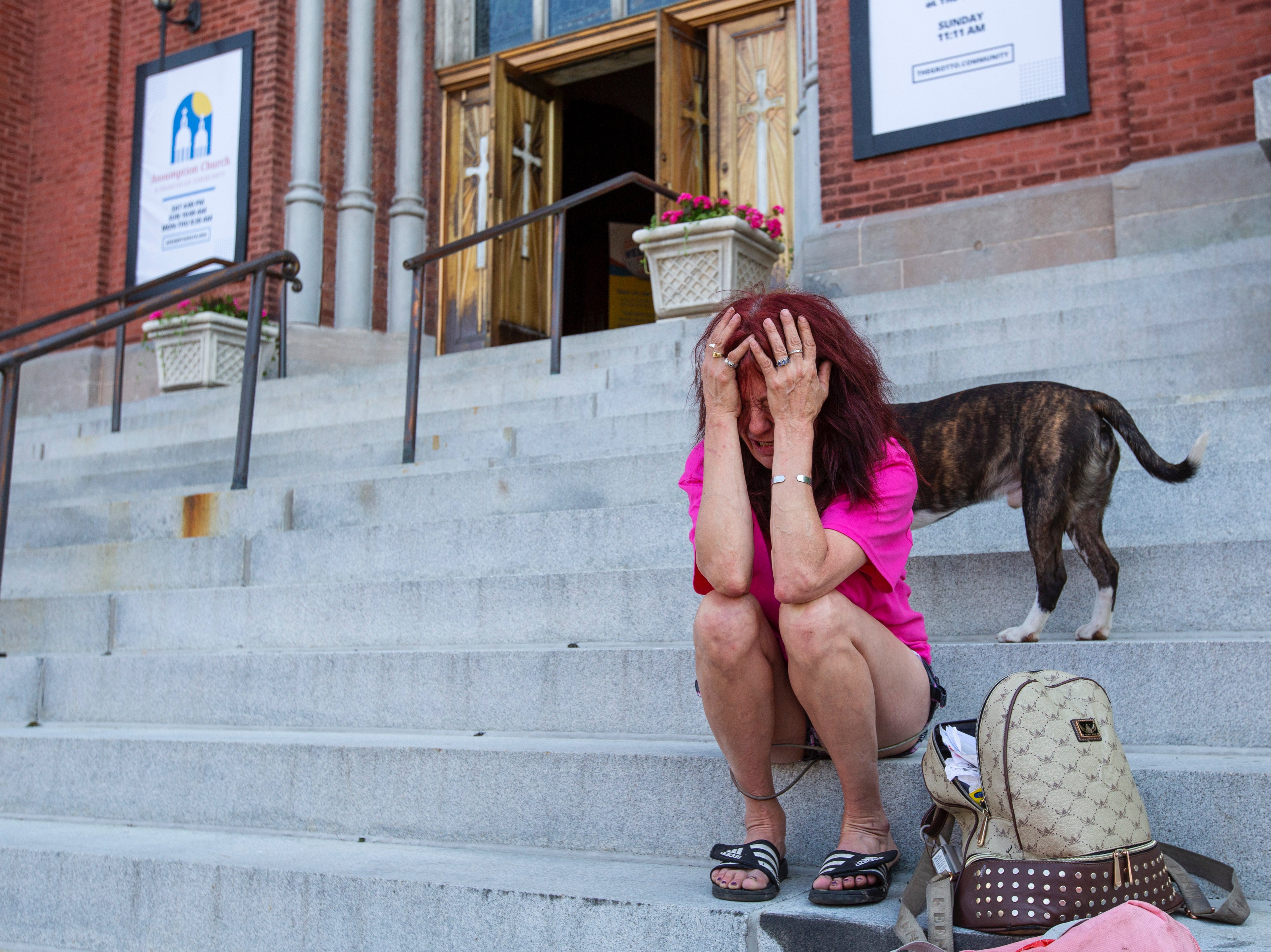 A mourner outside the church where Roberta Drury’s funeral was held