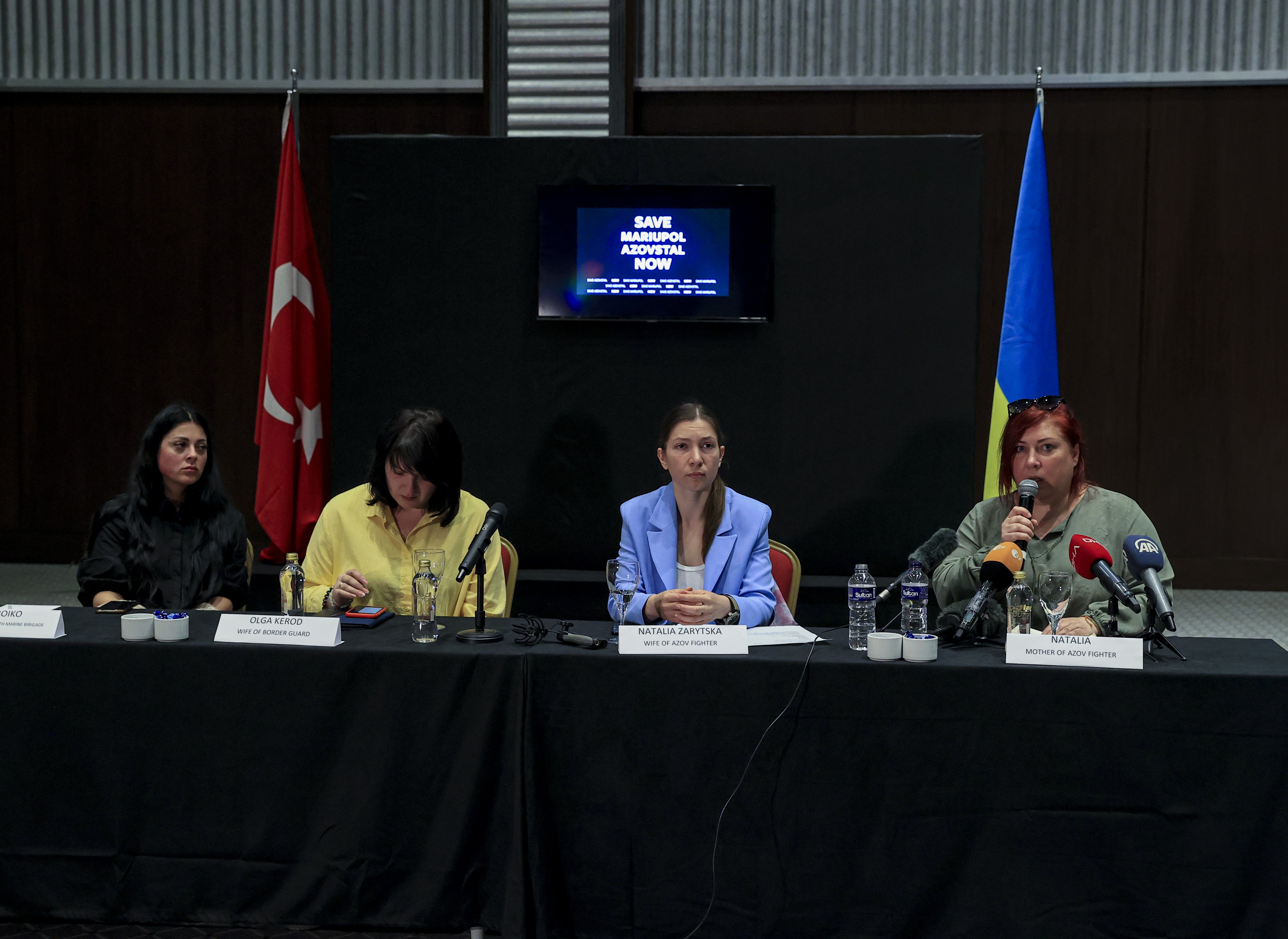 Wives and mothers of Ukrainian soldiers at Azovstal Industrial Facilities in Mariupol give a press conference in Istanbul