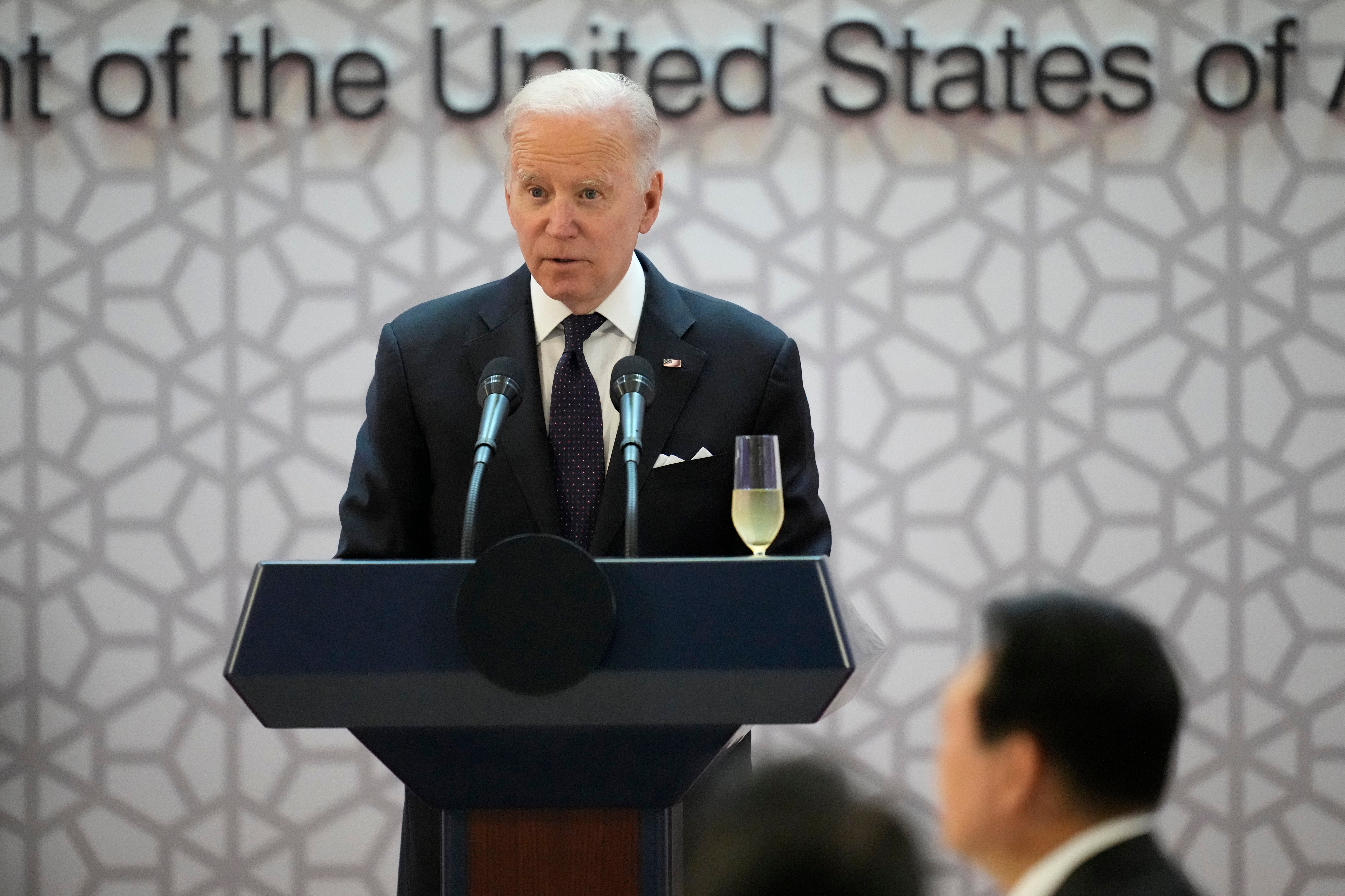 President Joe Biden delivers a speech during the state dinner hosted by South Korean President Yoon Suk-yeol at the National Museum of Korea