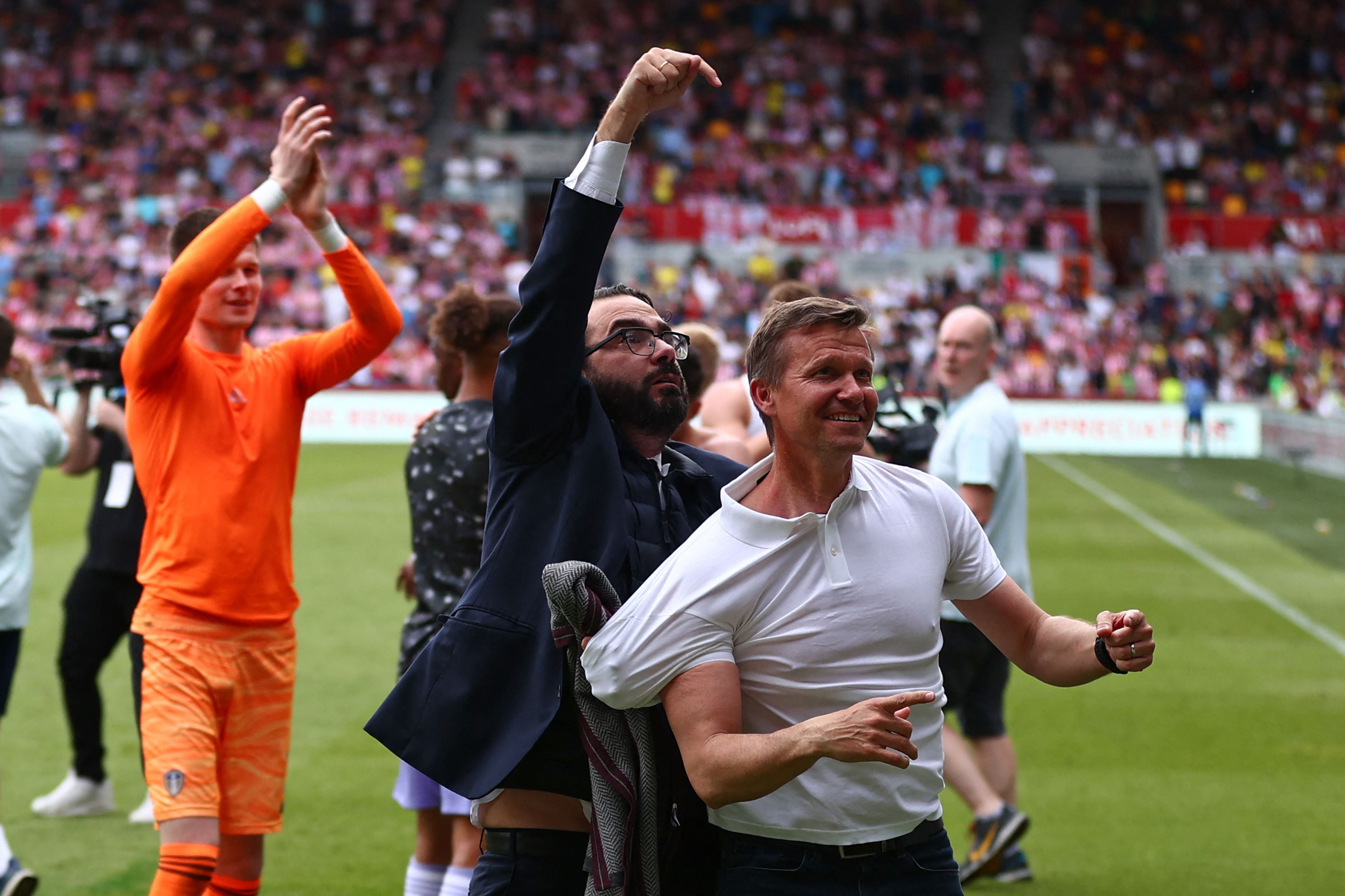 Victor Orta hails Jesse Marsch in front of the Leeds fans