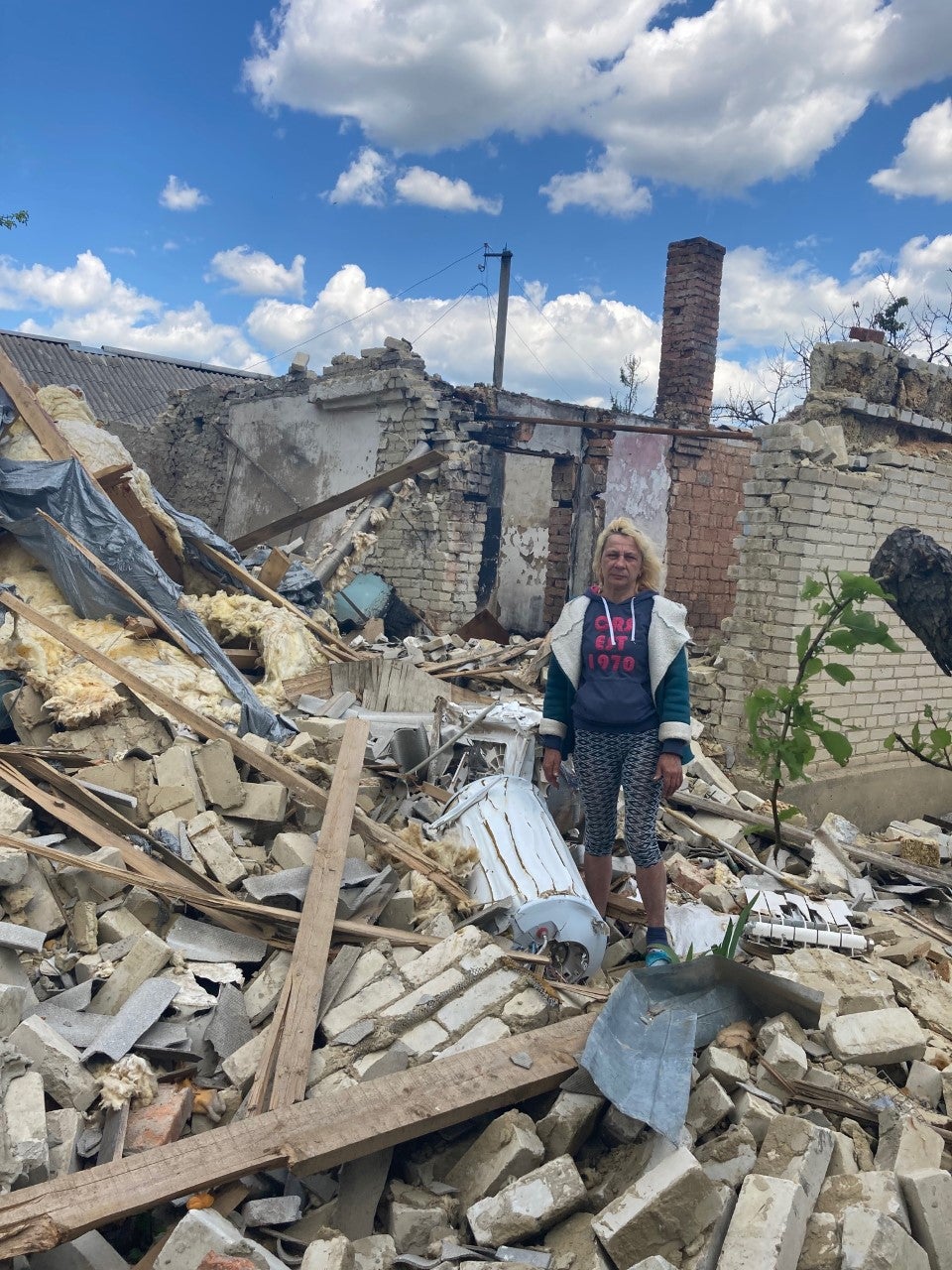 Vasilia Kirilev and her husband will live in their animal shed until they can rebuild their Vilkhivka home destroyed by Russians