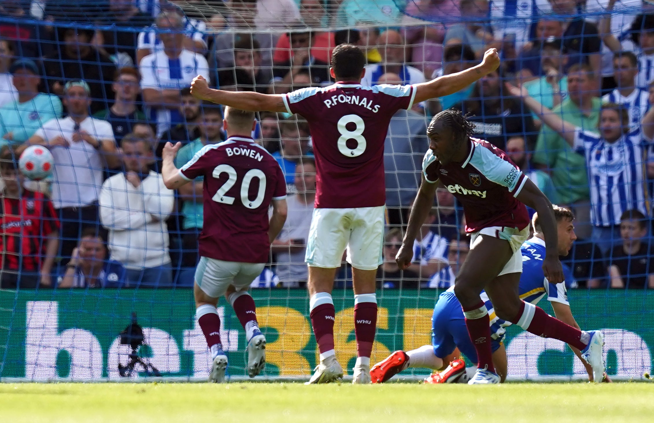 Michail Antonio (right) fired West Ham in front at Brighton (Gareth Fuller/PA)