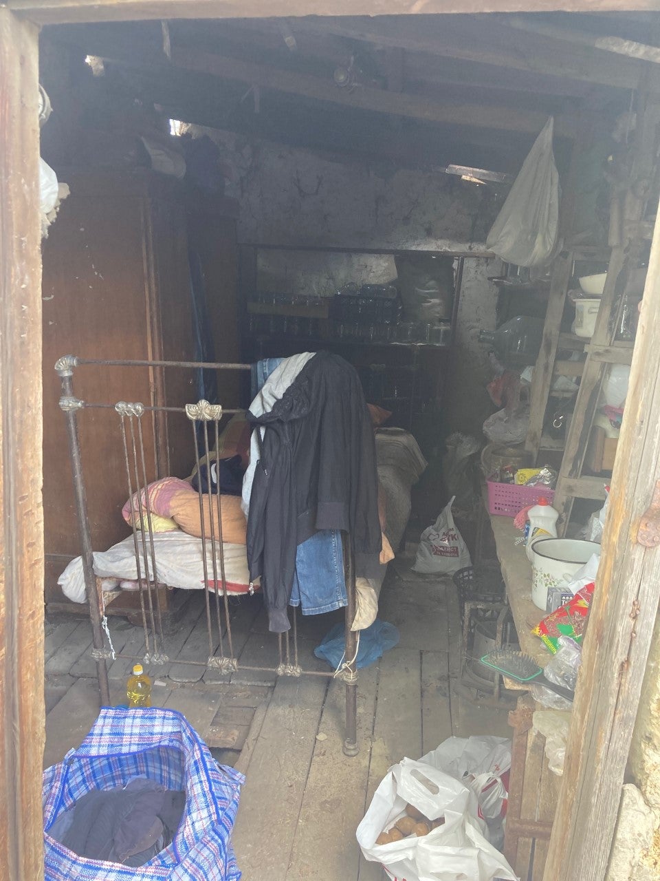 The tiny space where the couple is living while they rebuild their home destroyed by Russian shelling