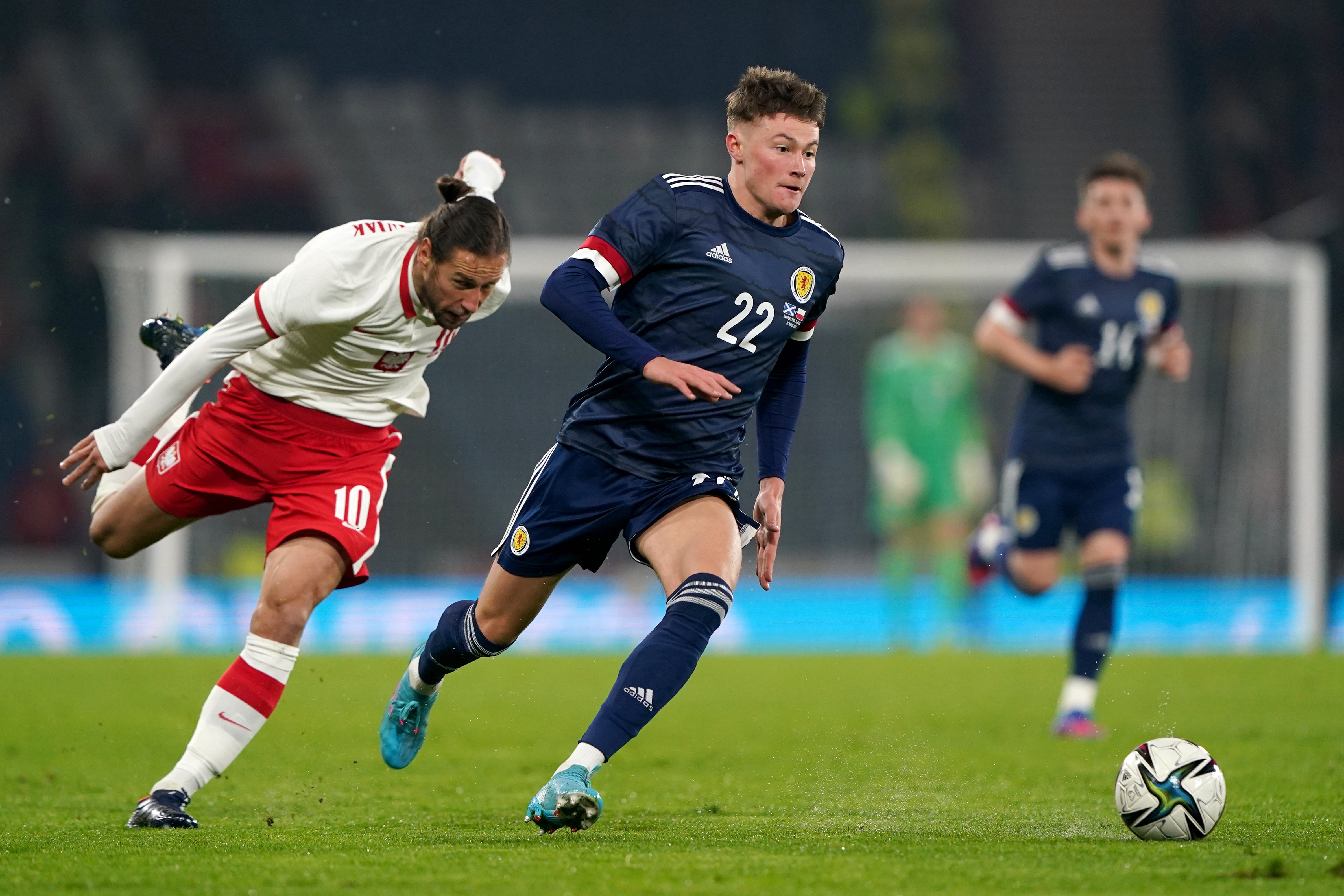 Scotland’s Nathan Patterson (right) is a doubt for the match against Ukraine (Andrew Milligan/PA).