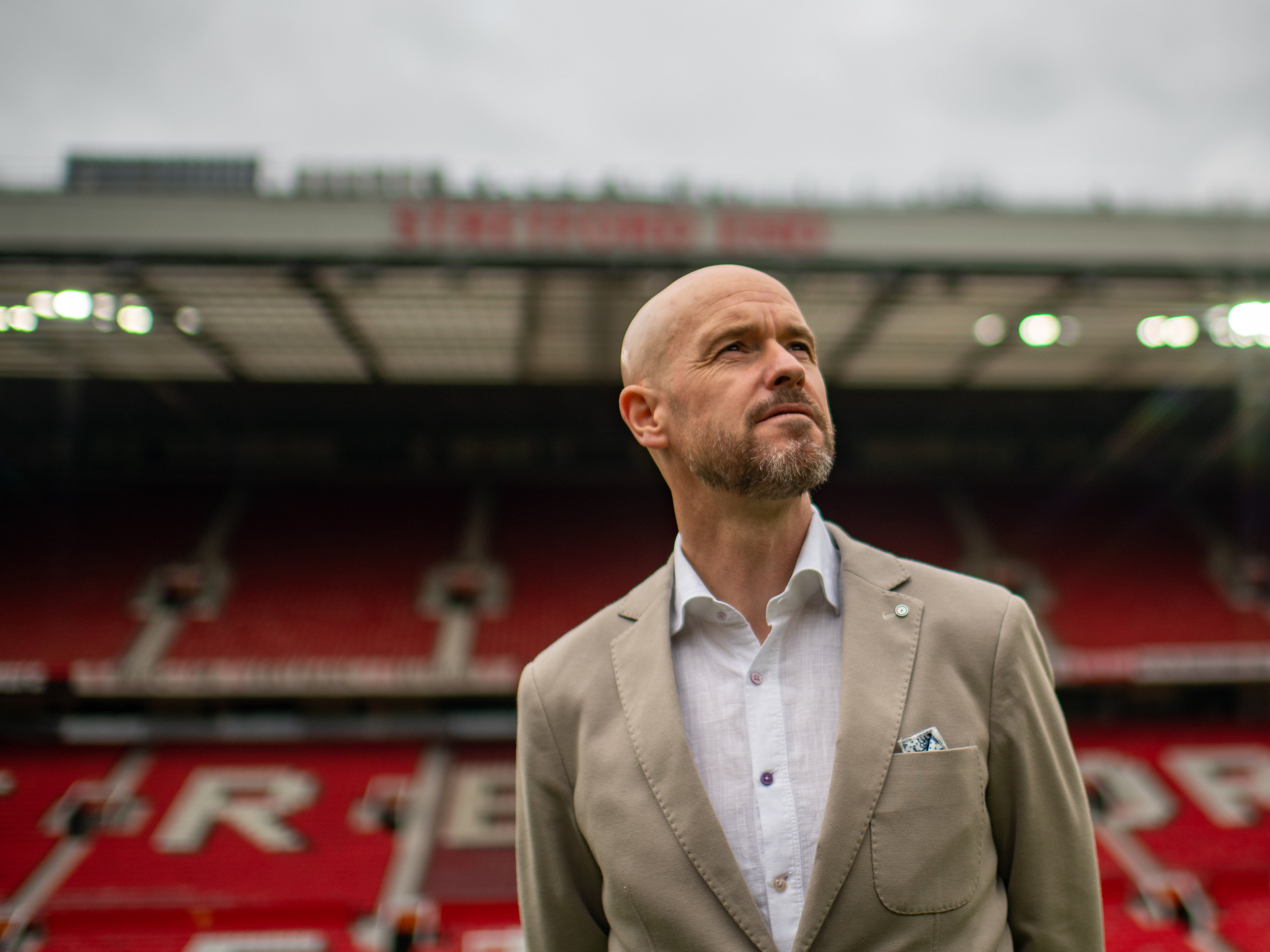 Erik ten Hag ponders the task ahead at Old Trafford on Monday