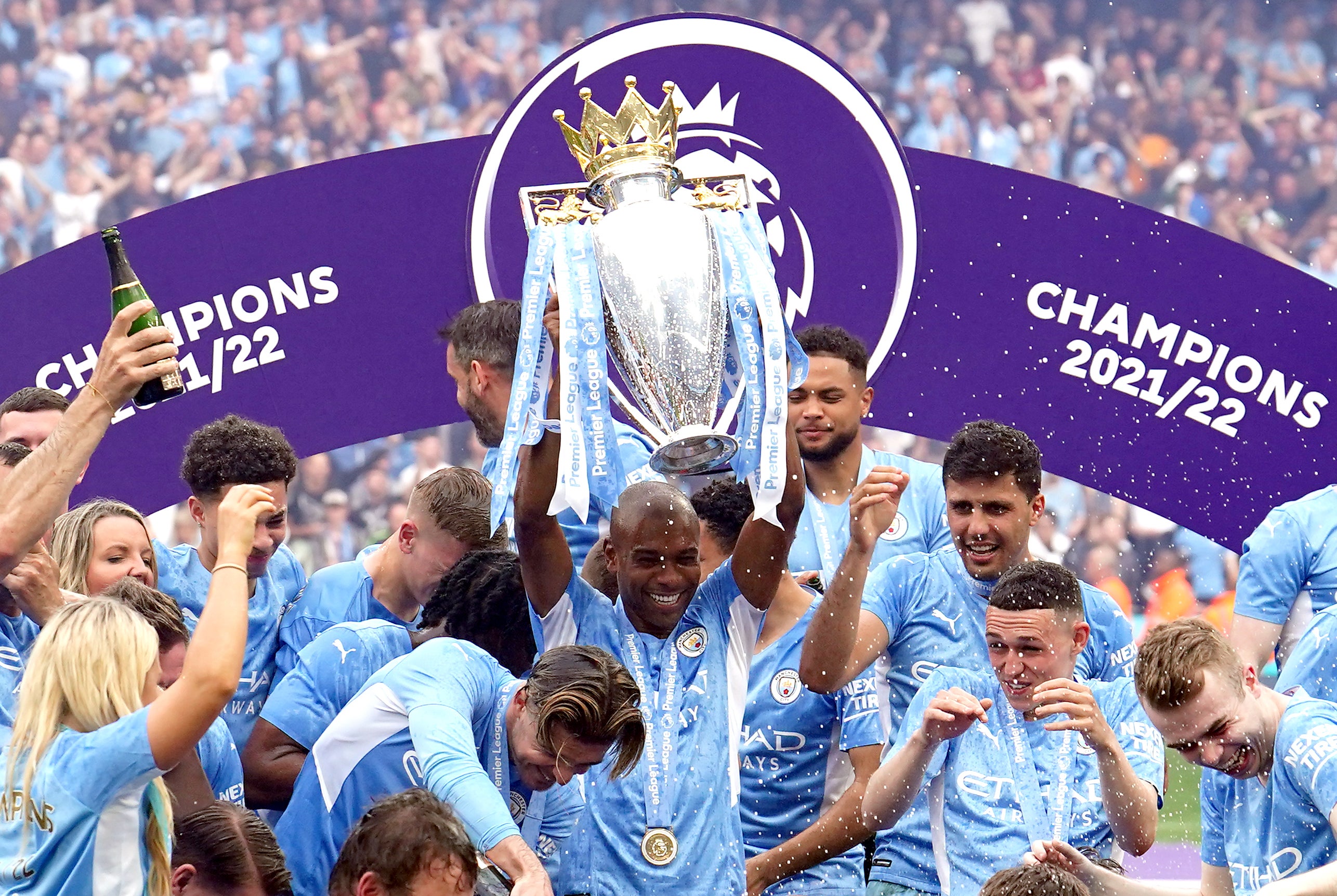 City got their hands on the trophy after coming from 2-0 down to beat Aston Villa 3-2 (Martin Rickett/PA)