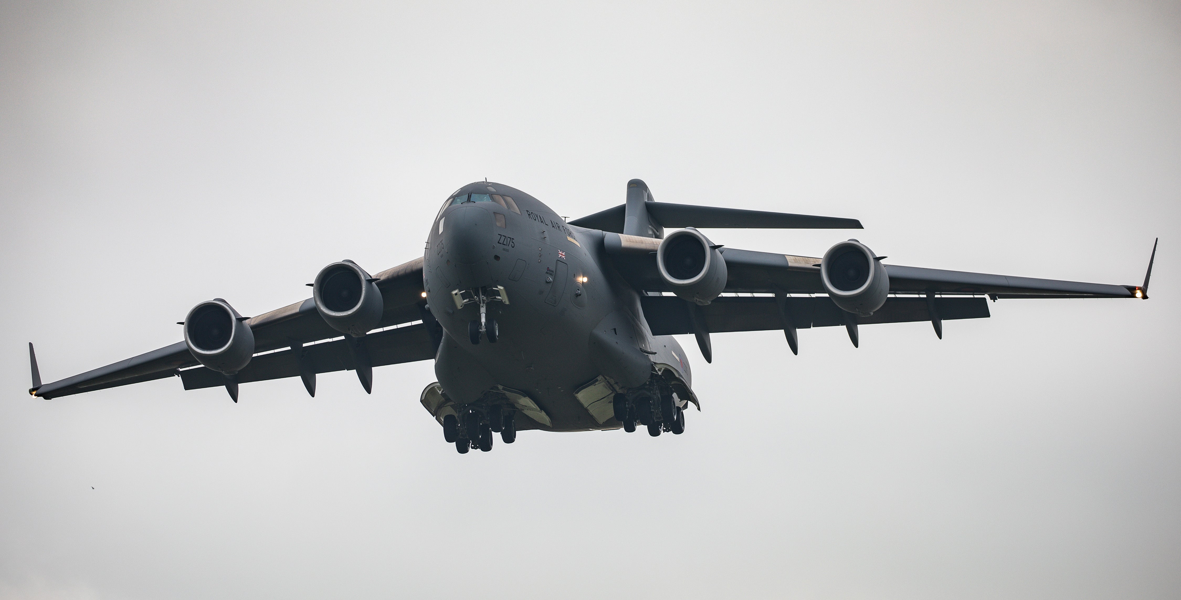 An RAF C-17A Globemaster III heavy lift aircraft, flown by 99 Squadron, landing at RAF Brize Norton, Oxfordshire (Cpl Matty Matthews/MoD/PA)