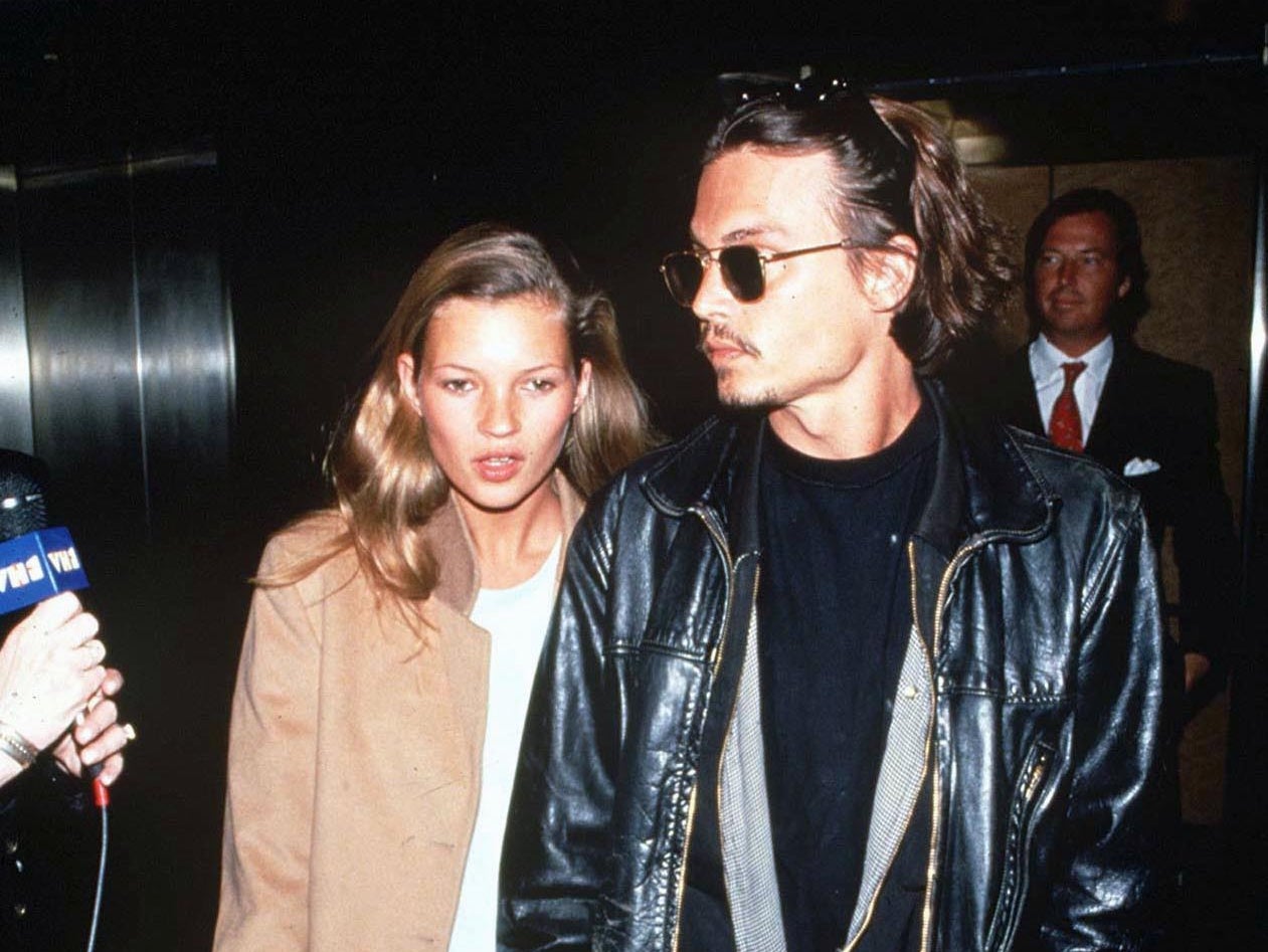 Moss and Depp pictured at a film premiere in 1994