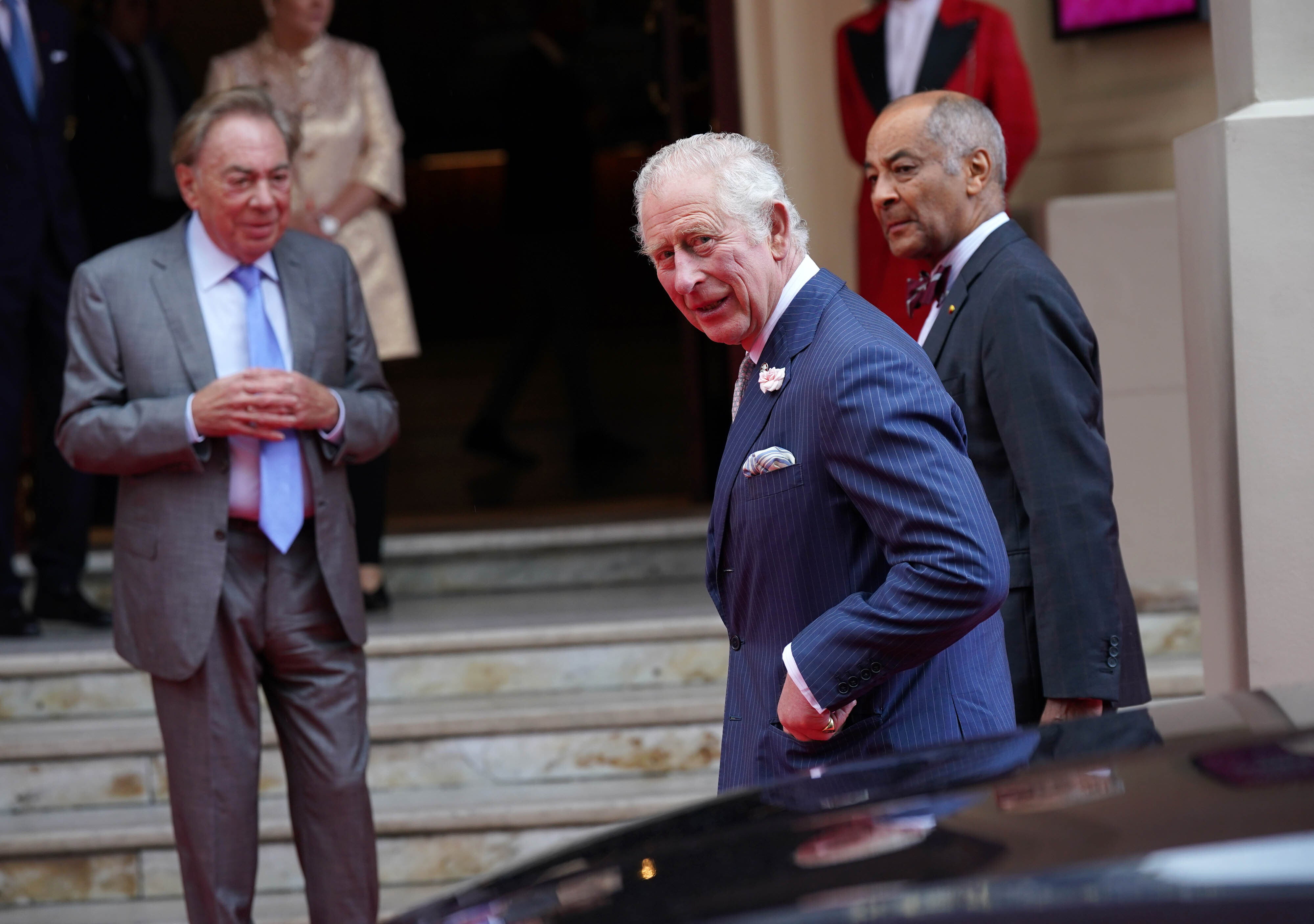 The Prince of Wales was greeted by Lord Andrew Lloyd Webber as he arrived at the Theatre Royal Drury Lane for the Prince’s Trust Awards.(Yui Mok/PA)