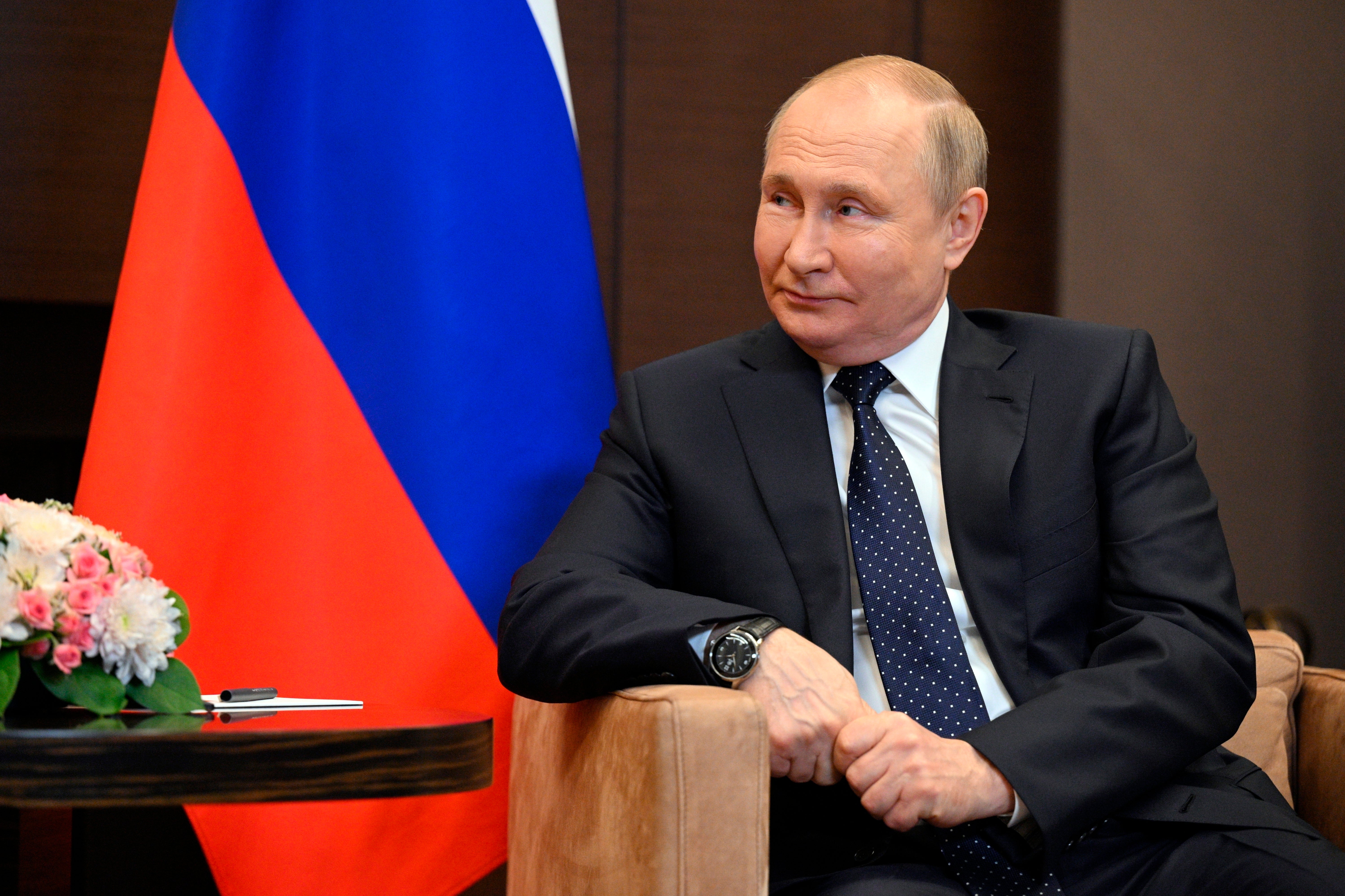 Russian President Vladimir Putin listens to Belarusian President Alexander Lukashenko during their meeting at the Bocharov Ruchei residence in the Black Sea resort of Sochi, Russia, Monday, May 23, 2022. (Ramil Sitdikov, Sputnik, Kremlin Pool Photo via AP)