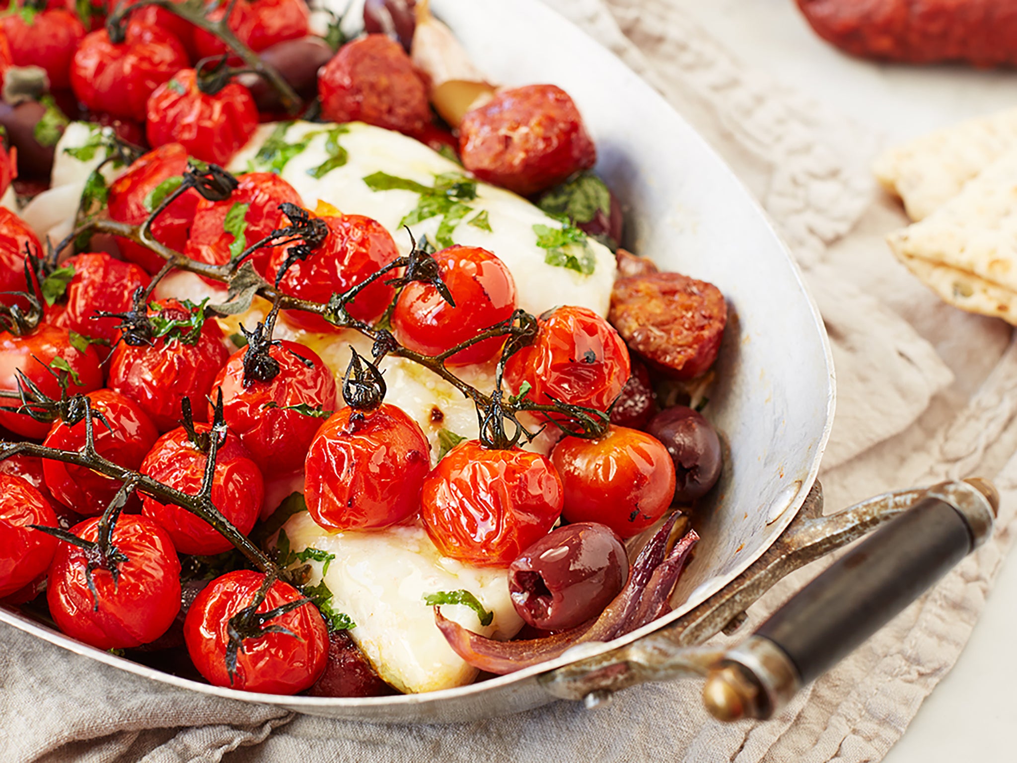 Save on washing up with this cod and chorizo traybake