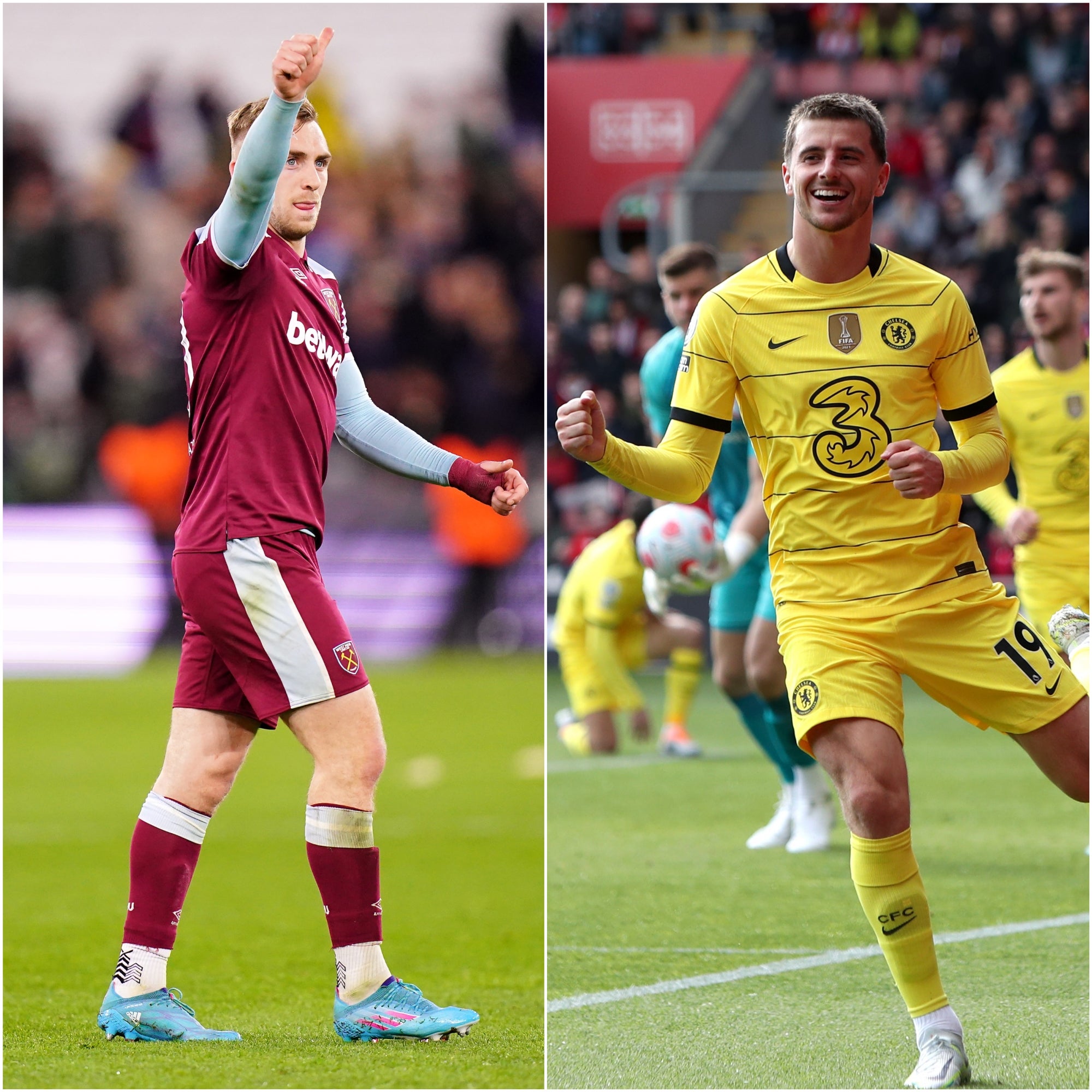 Jarrod Bowen, left, and Mason Mount were the only Englishmen this season with double figures for Premier League goals and assists (Adam Davy/Kieran Cleeves/PA)