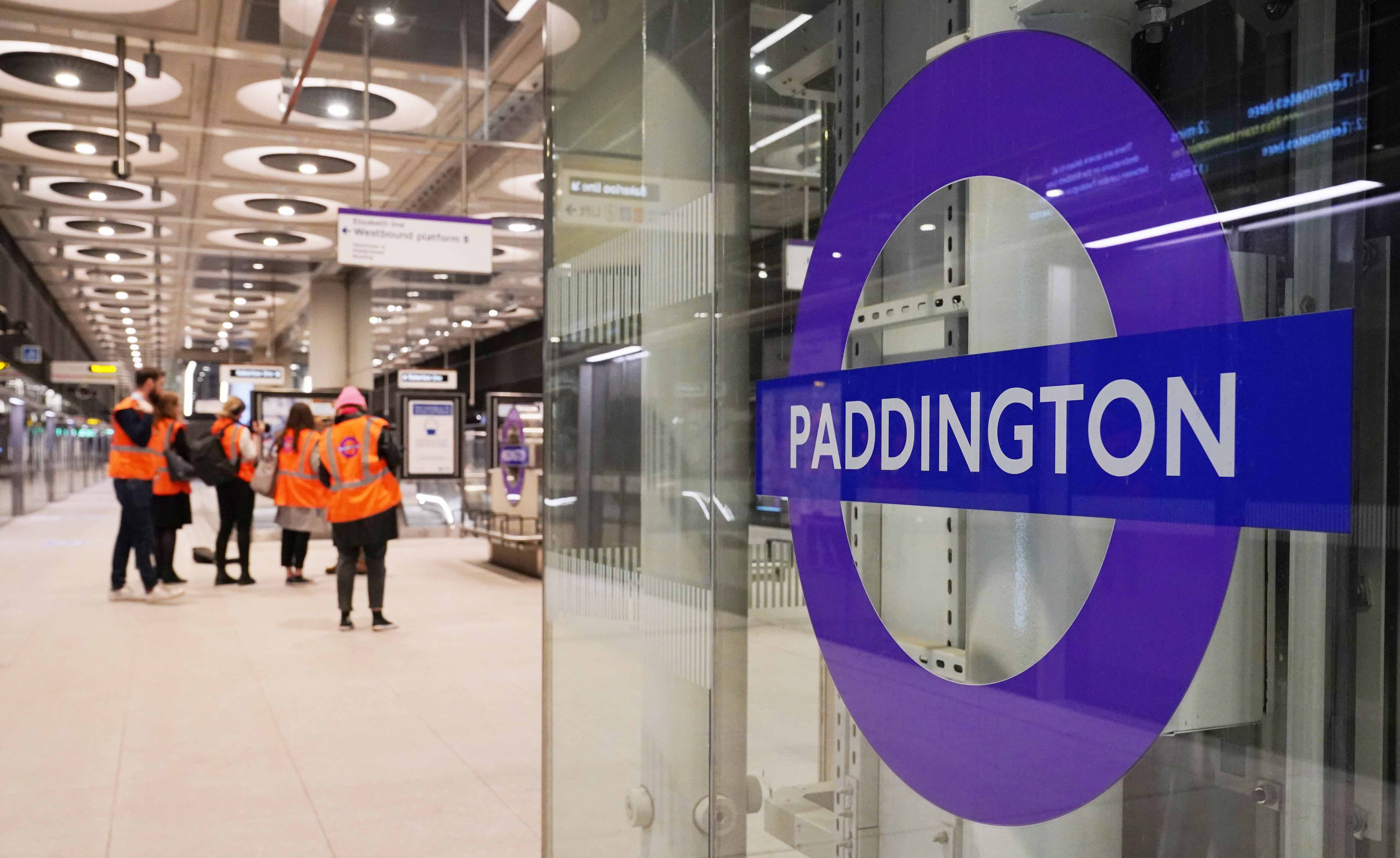 Signage on display at the Paddington Elizabeth Line Station (Jonathan Brady/PA)