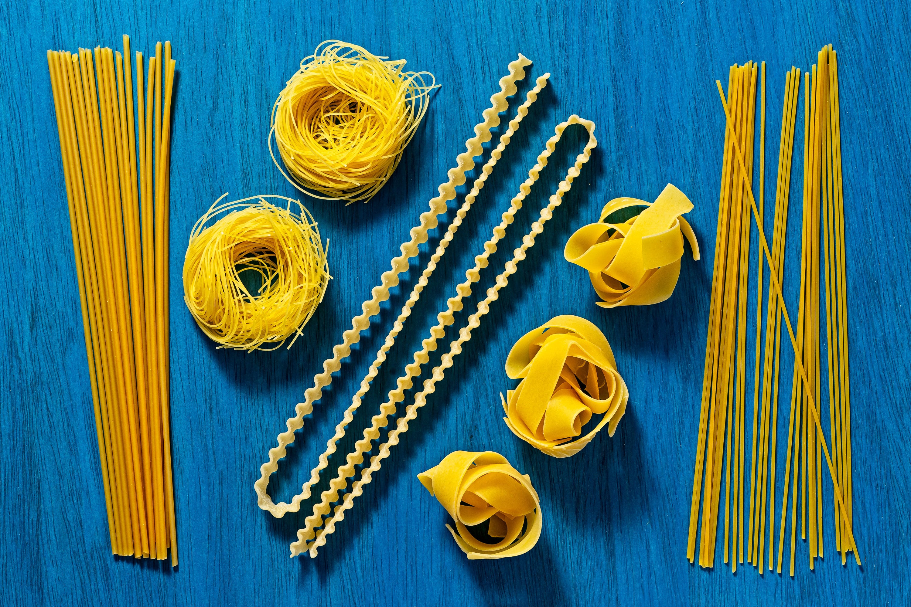 From left, bucatini, angel hair nests, mafaladine, pappardelle, spaghetti