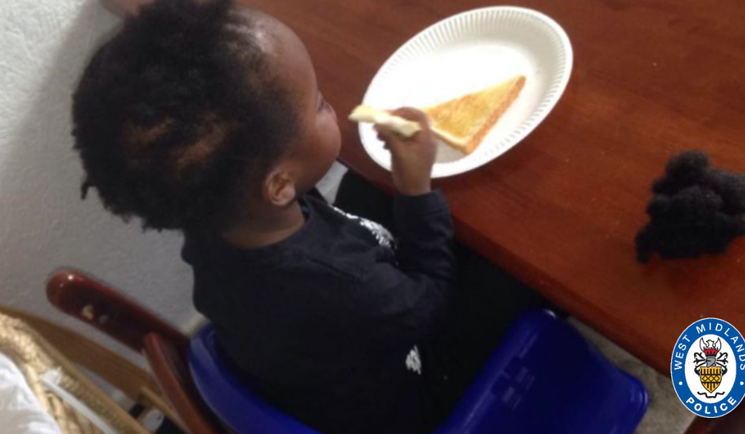 Kemarni eating some toast and sitting next to a clump of his own hair