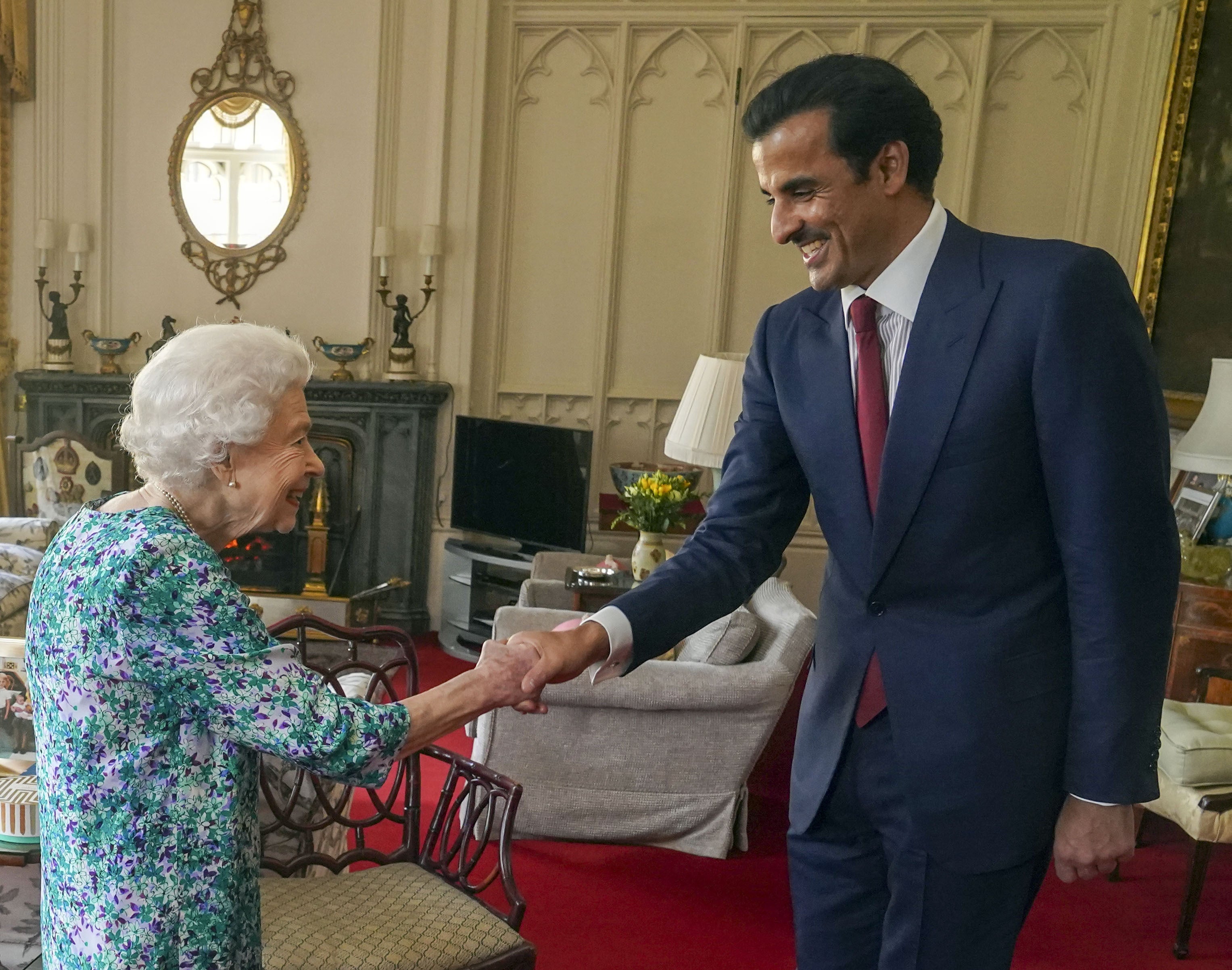 The Queen meets with the Emir of Qatar, Sheikh Tamim bin Hamad Al Thani at Windsor Castle (Steve Parsons/PA)