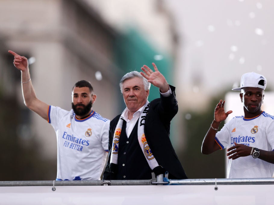 Carlo Ancelotti celebrates winning La Liga this season